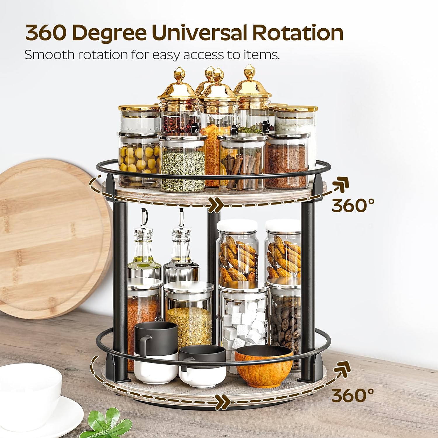 Lazy Susan Organizer, Rotating Spice Rack, 2 Tier Spice Turntable Organizer, Industrial Turntable Spice Holder, for