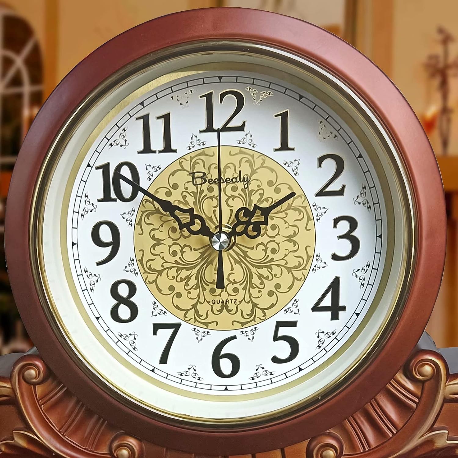 Mantel Clock, Antique Desk Clock, Modern Quartz Movement-Continuous Scanning (Ultra-Quiet), Suitable for