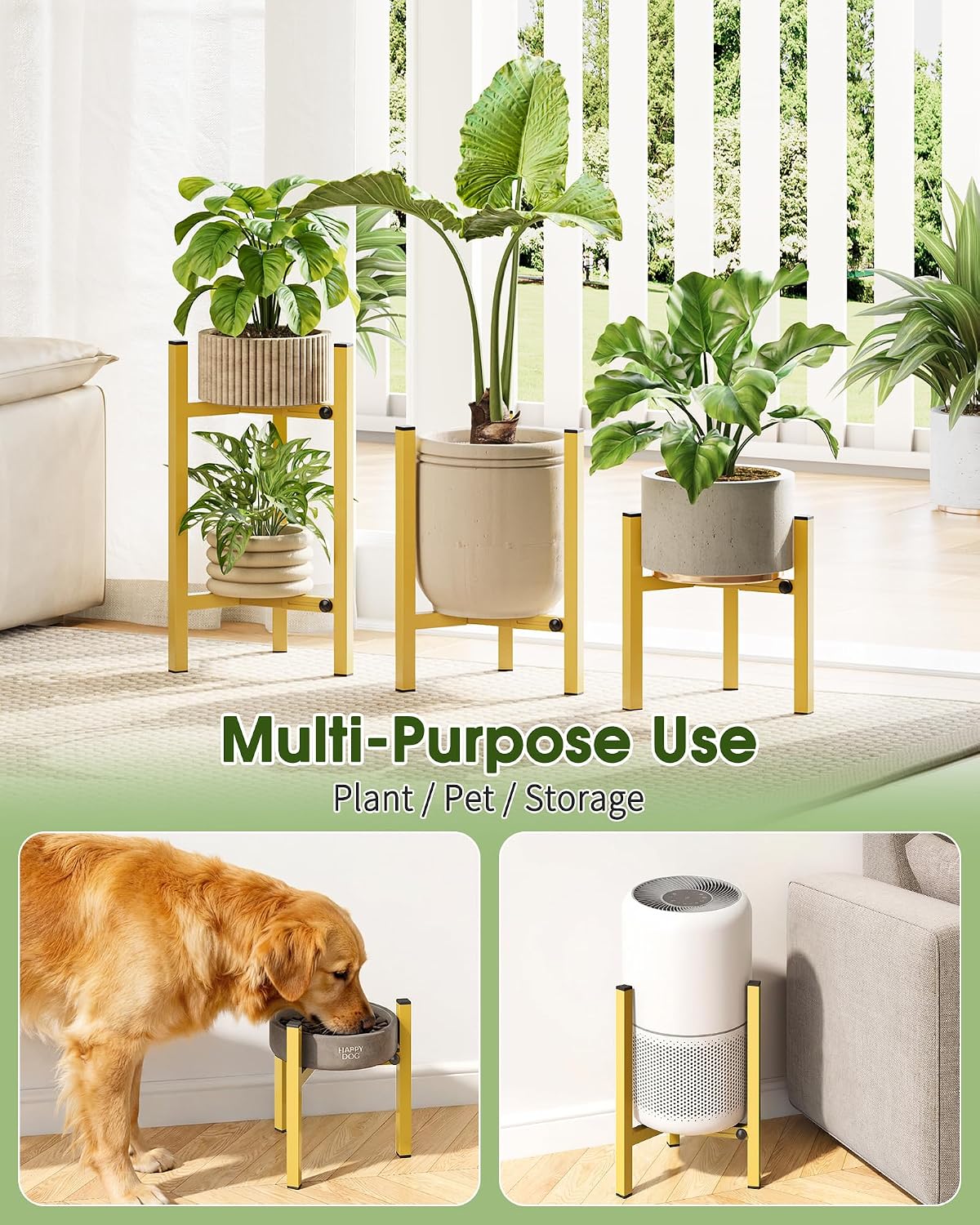 3 Pack Plant Stand Indoor Adjustable, Metal Modern Indoor Plant Stand, Heavy Duty Single Plant Stands Outdoor Corner