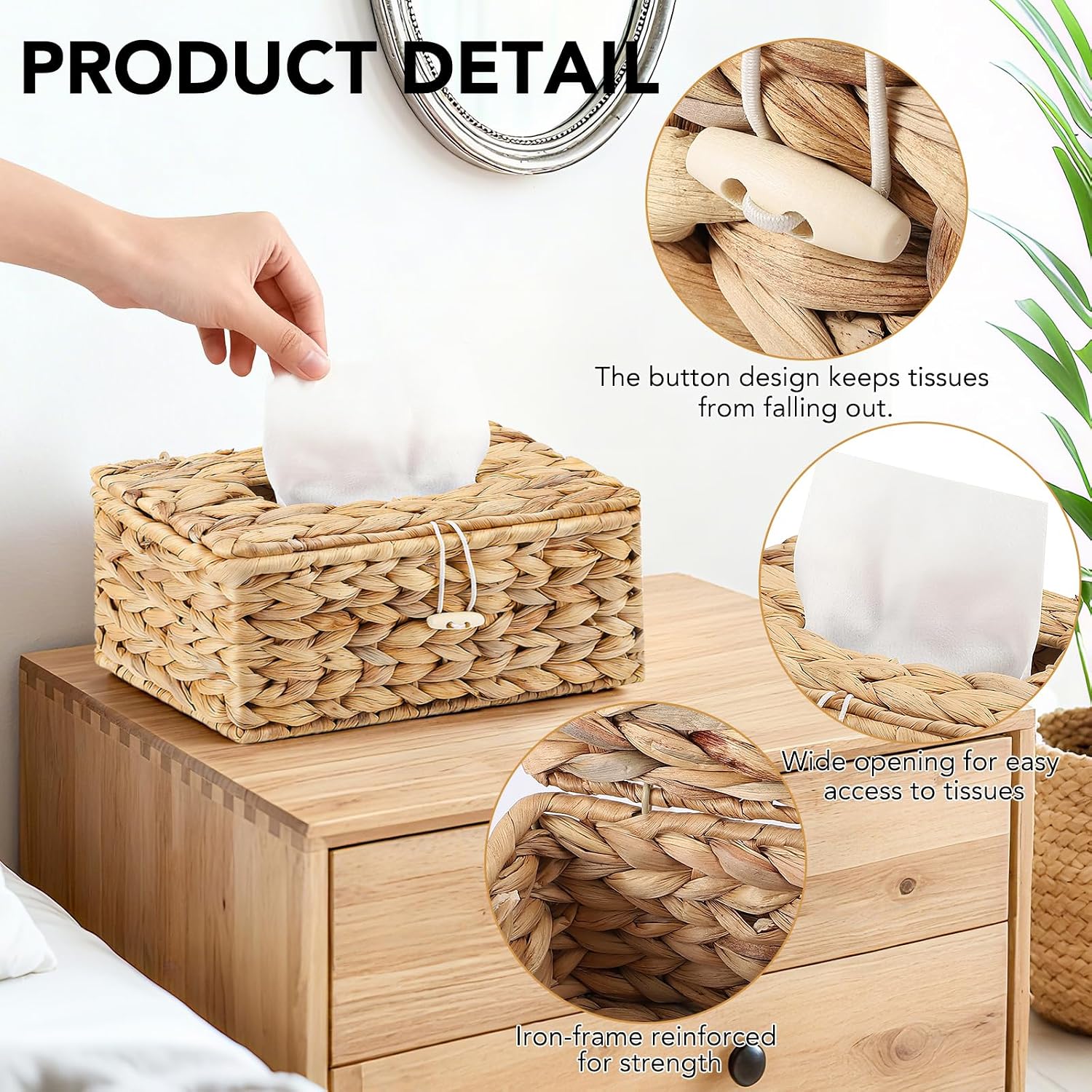 Wicker Trash Can and Rectangle Tissue Box / Khaki / Wicker Trash Can+rectangular Tissue Holders