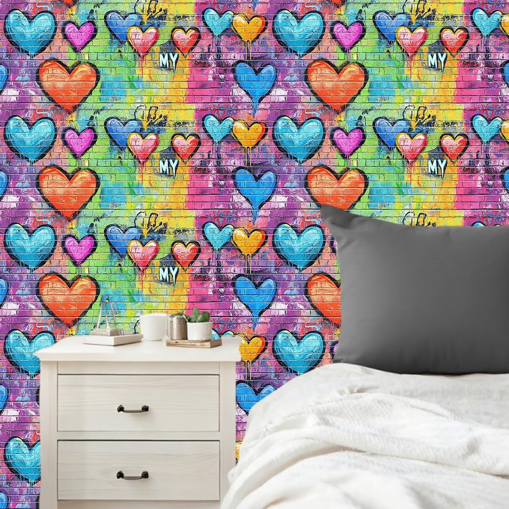 Wall Decal in Heart Graffiti Peel and Stick / Colorful0902 / 78.7 x 15.7
