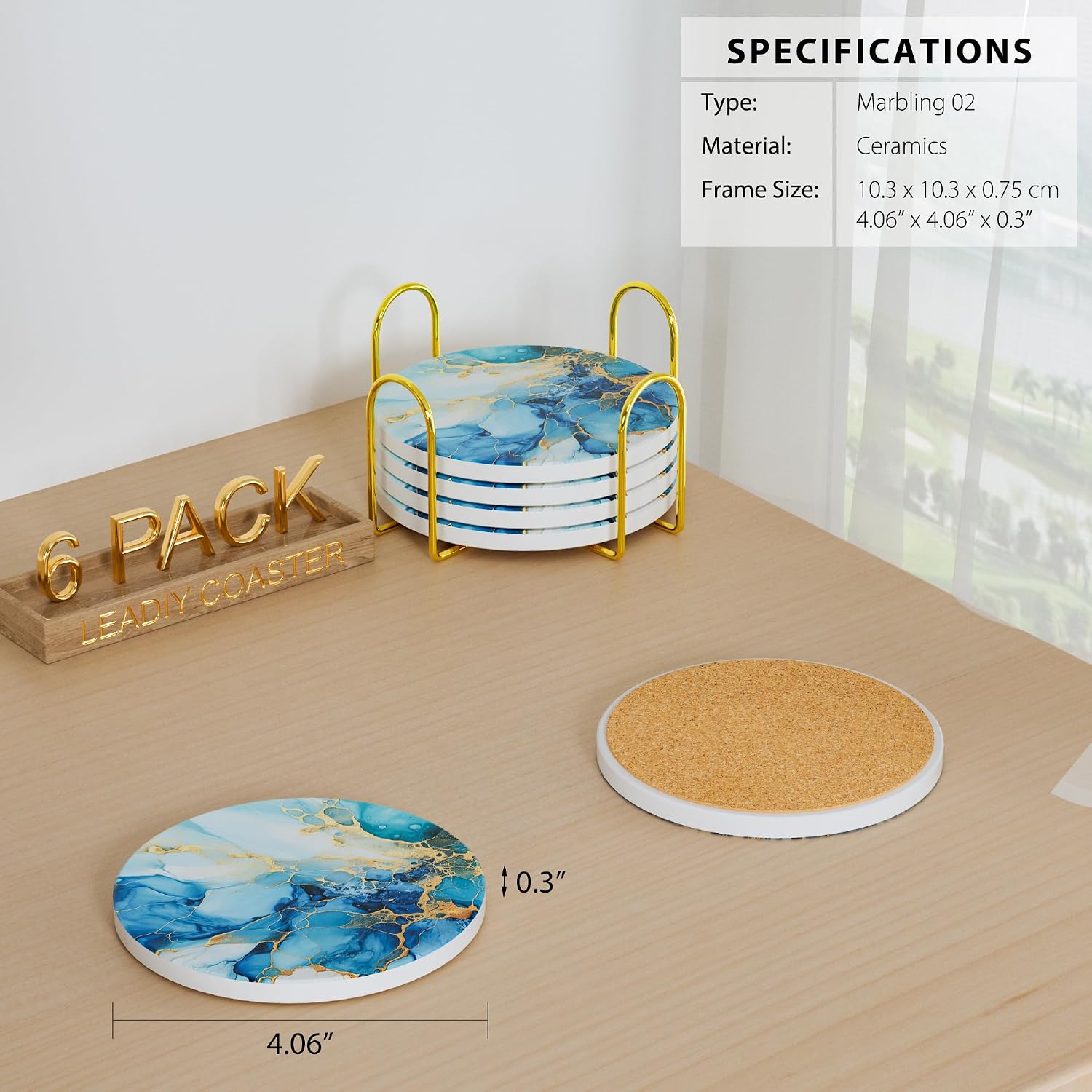 Holder / /Set Marble Abstract Ceramic Coasters / Marbling02 / Set of 6