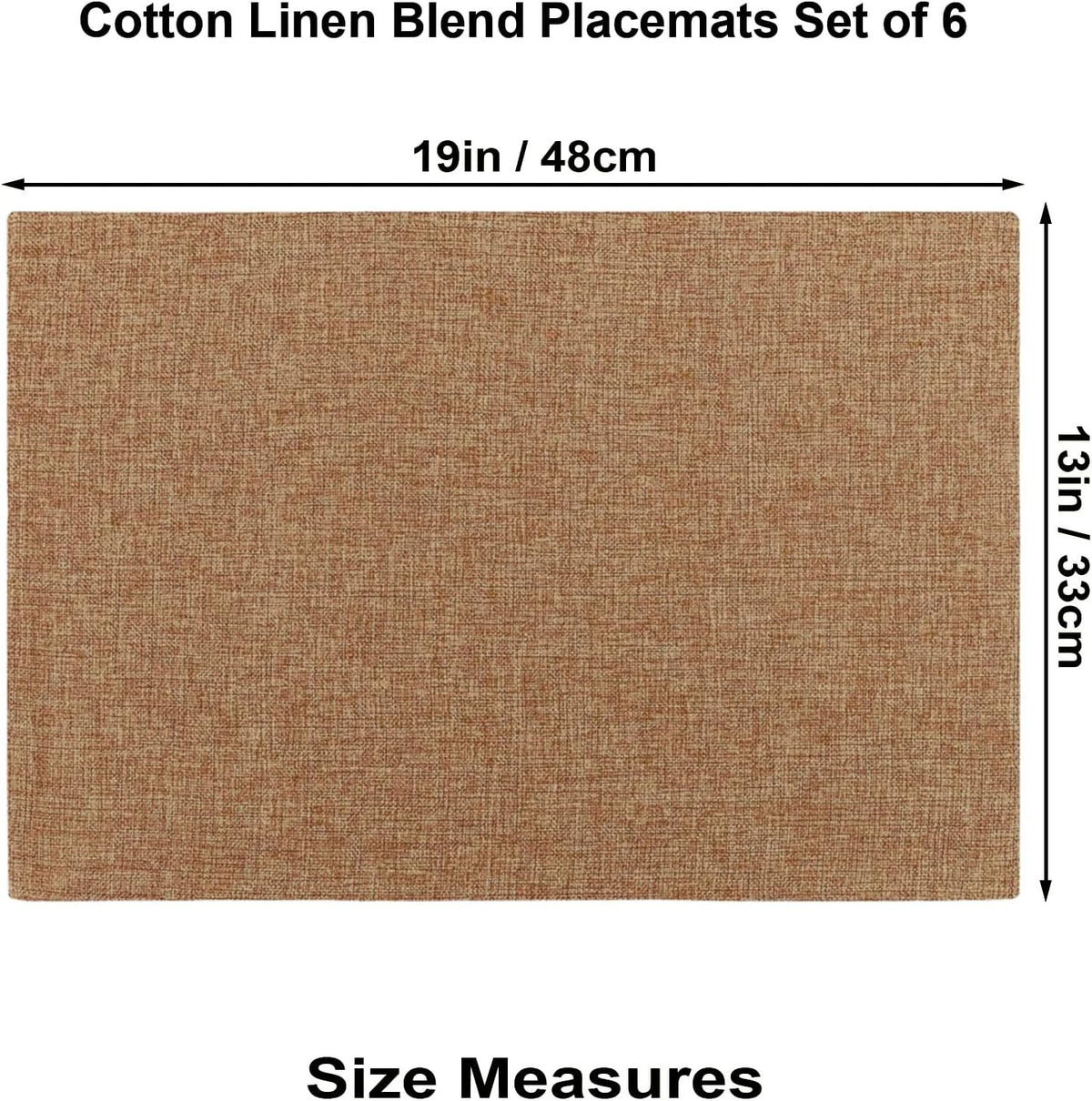 Cloth Placemats Set of 6, Cotton Linen Blend Place Mats, Flaxen | Machine Washable, Double Layered, Heat Resistant