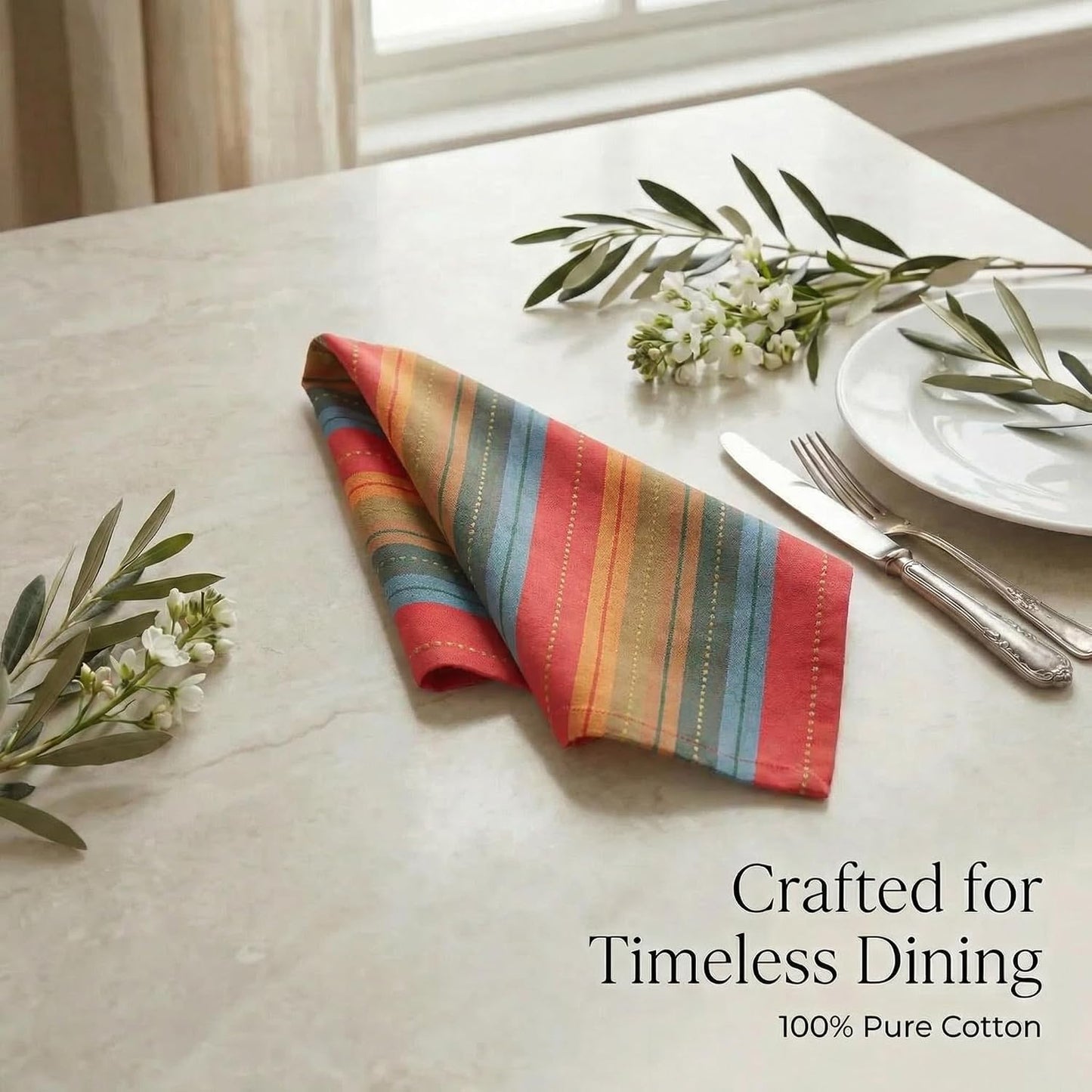 Urban Villa Cloth Napkins Cotton 20x20 (Set of 12) Red Stripes