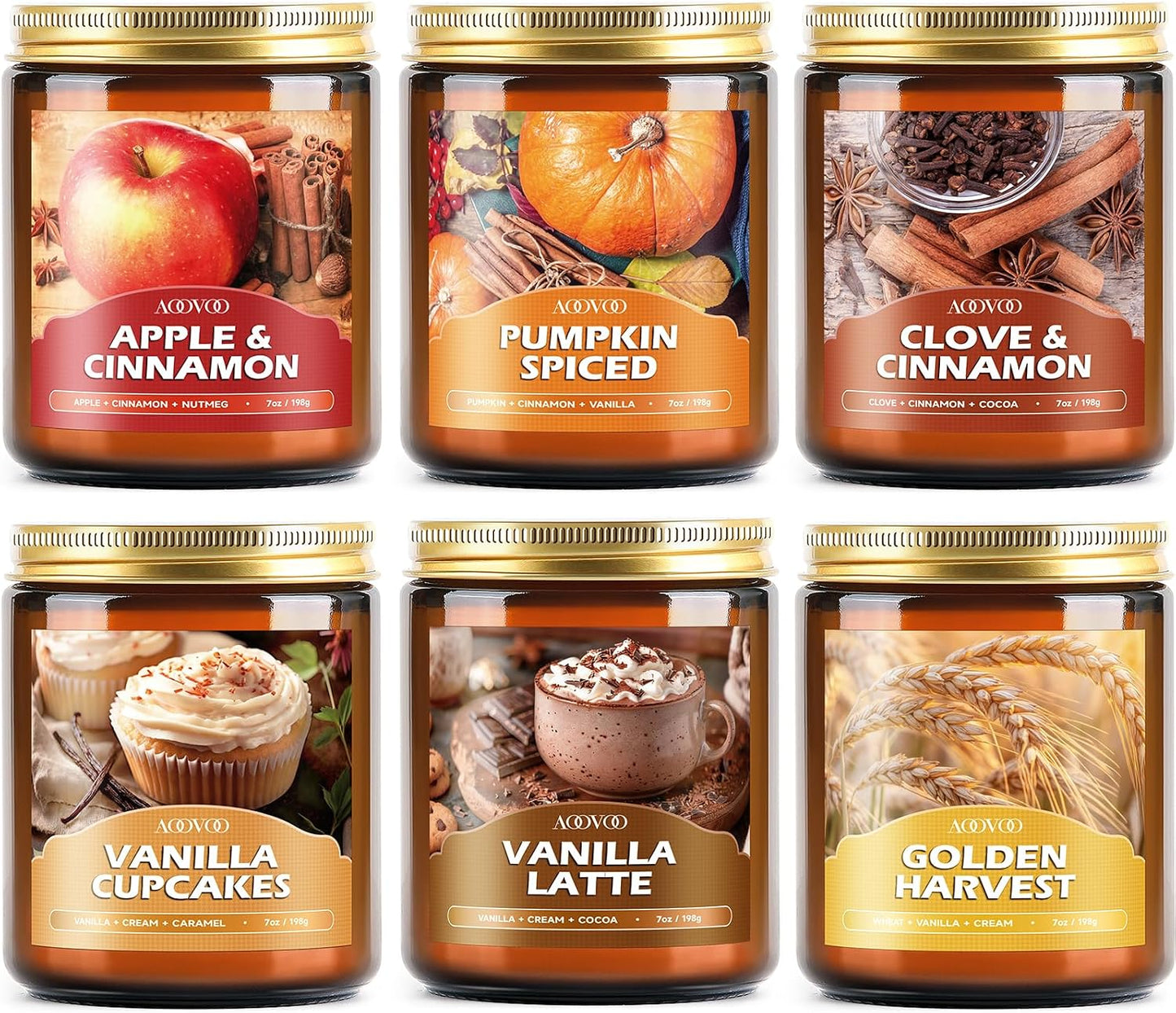 AOOVOO Fall Candles Set - 6 Pack Candles for Home Scented, 42 oz Natural Soy Wax 300 Hour Long Lasting, Fall Fragrance