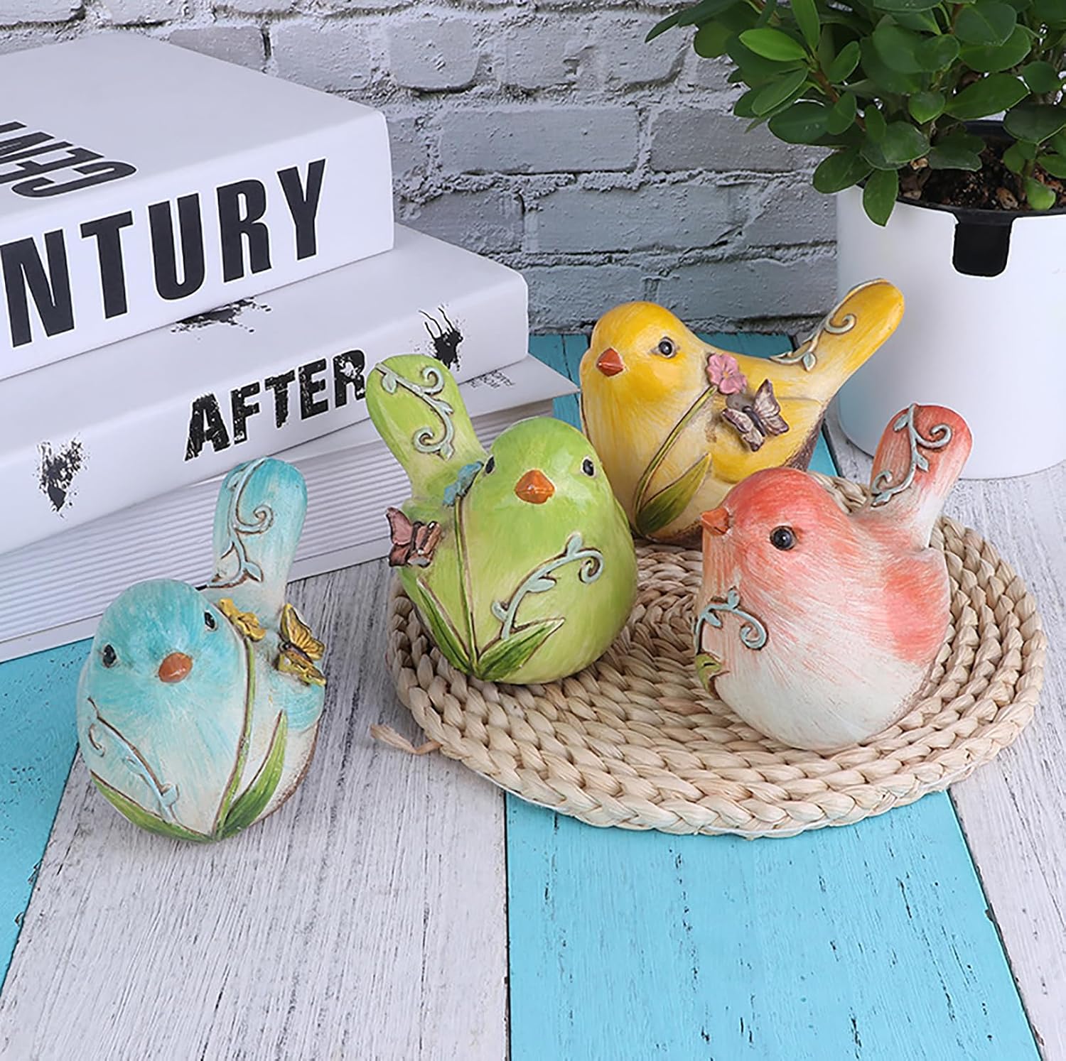 Resin Bird Statues Hand-Painted Birds Figurines Bird Statue Shelf Decor Funny Animal Sculpture / B