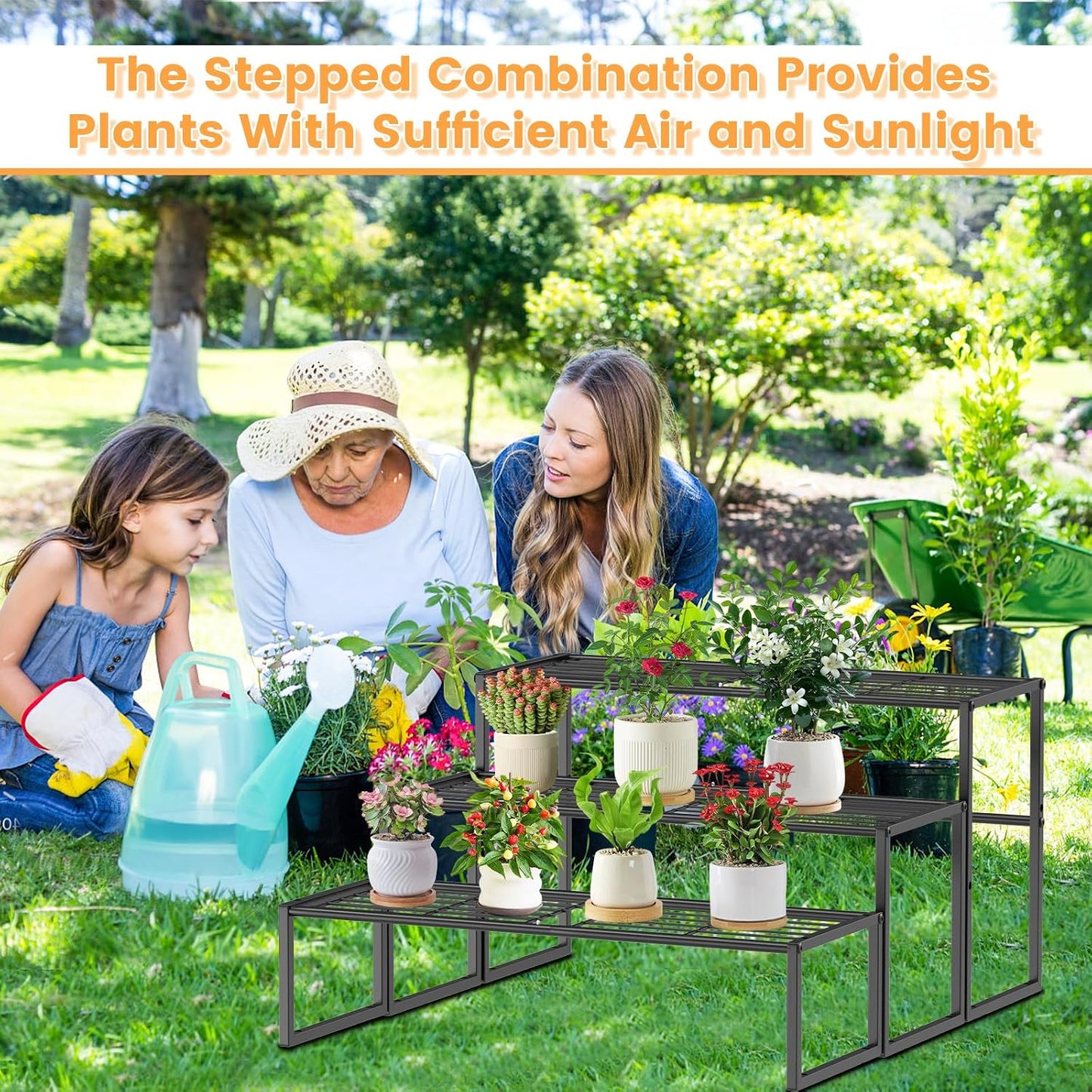 3 Tier Metal Plant Stand Indoor Outdoor, Potted Multiple Flower Pot Holder Rack Plant Shelf, Heavy Duty Planter Display