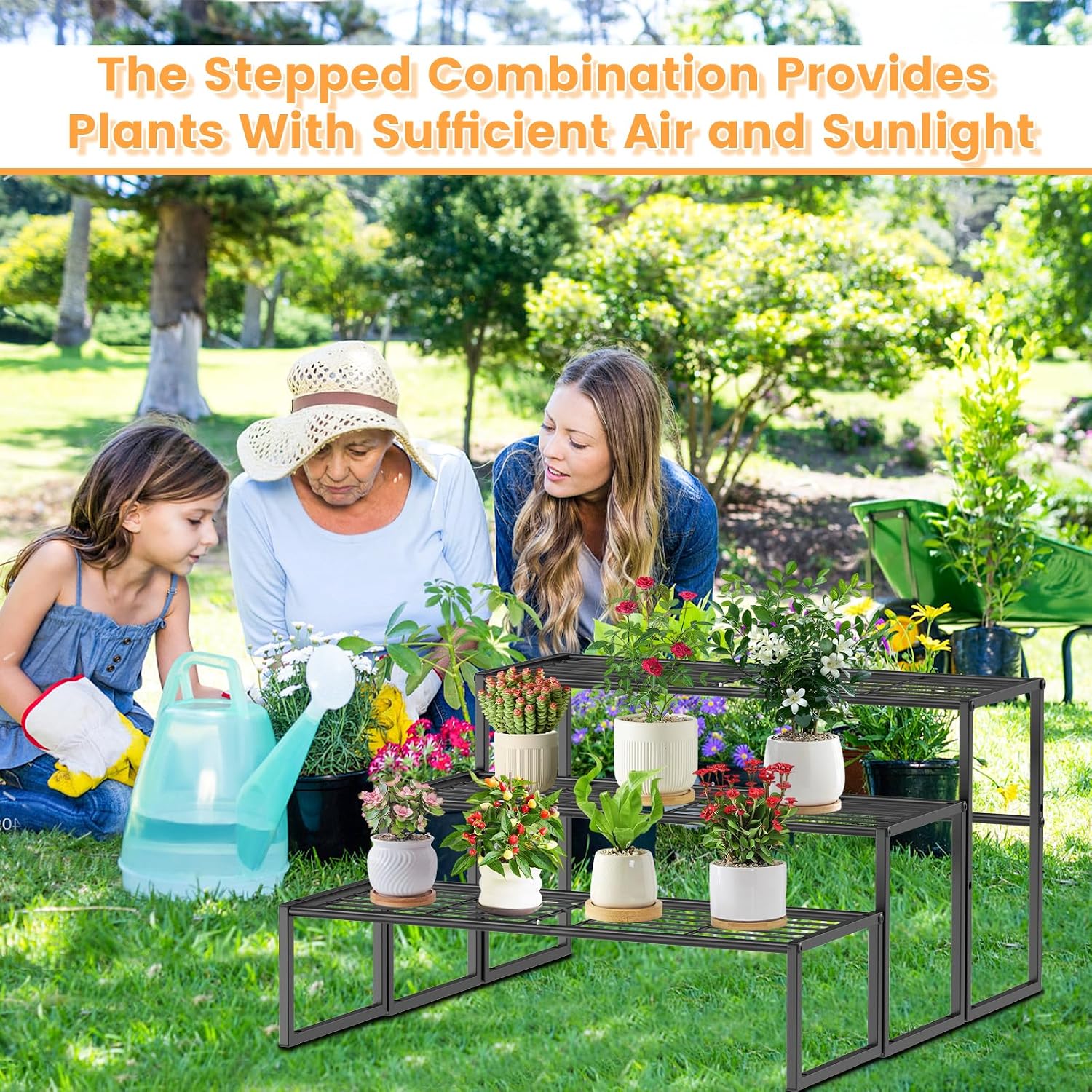 3 Tier Metal Plant Stand Indoor Outdoor, Potted Multiple Flower Pot Holder Rack Plant Shelf, Heavy Duty Planter Display