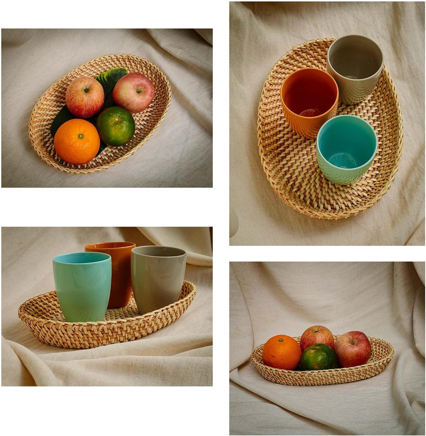 Rattan Bread Basket for Serving " Oval Wicker Fruit Tray Handmade Small / 12 x 8 x 2 / Natural