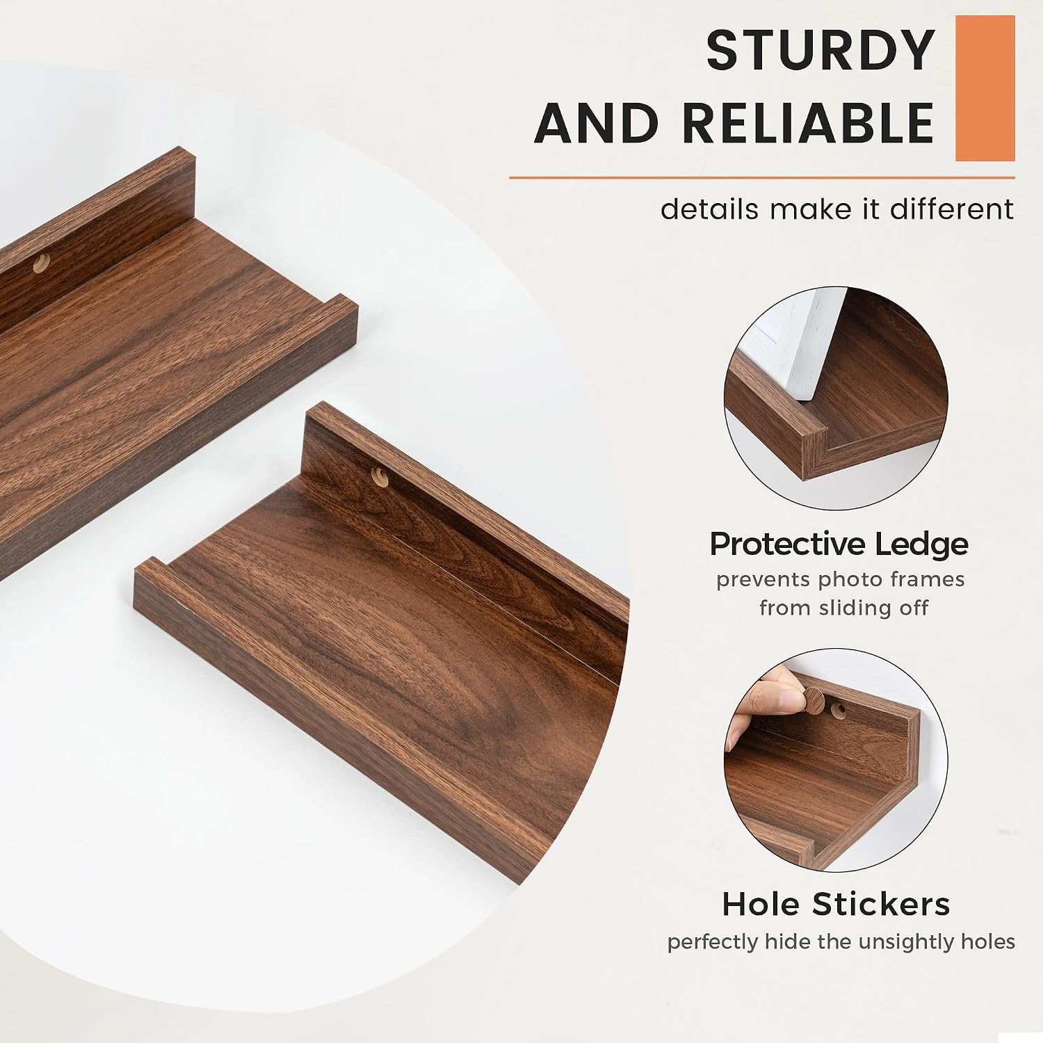 Picture Ledge Shelf, Floating Shelves for Wall, 48" W Set of 2, Walnut | FSC Certified Engineered Wood, Wall Mounted