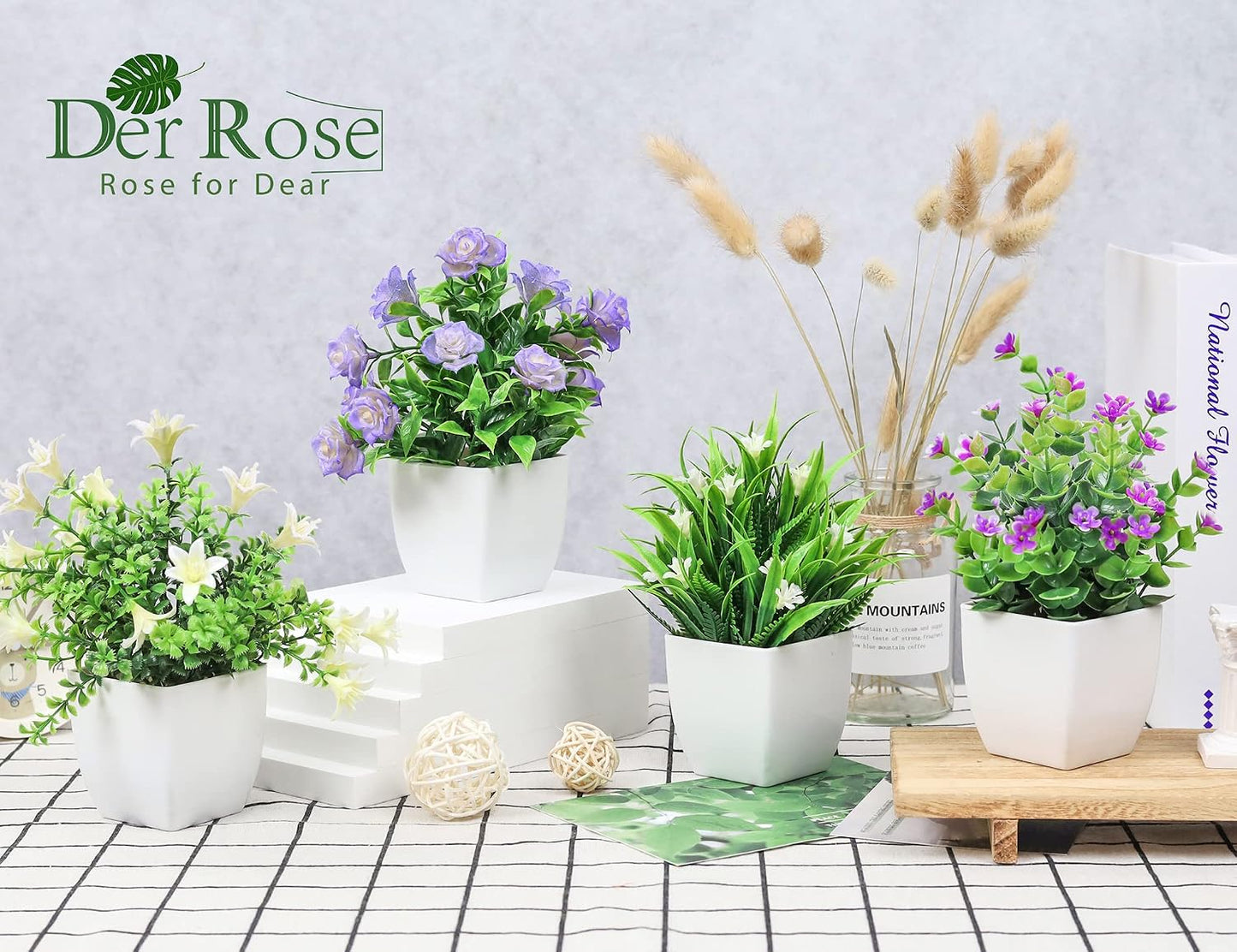 Small Fake Plants Mini Artificial Faux Plants Indoor / White / Set of 4