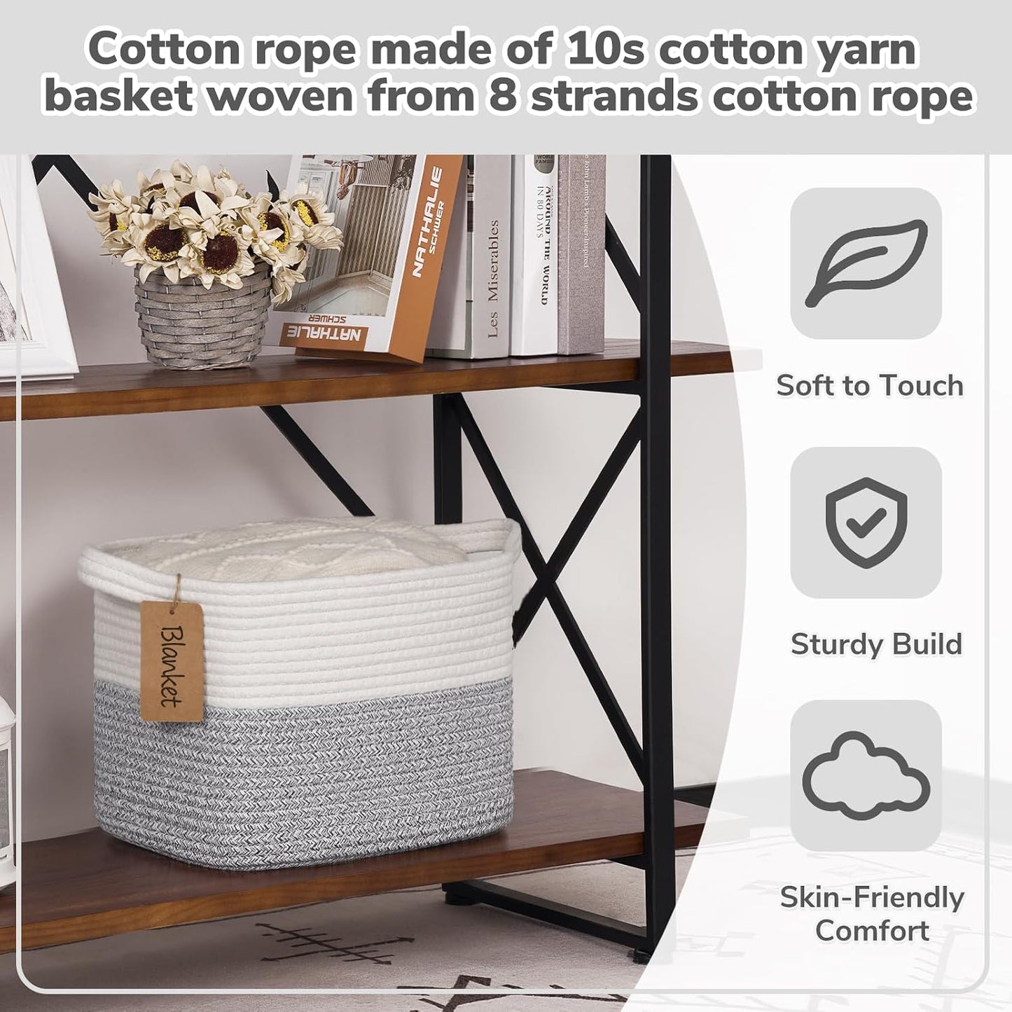 Woven Storage Basket / Light Grey / 13"L x 10"W x 9"H