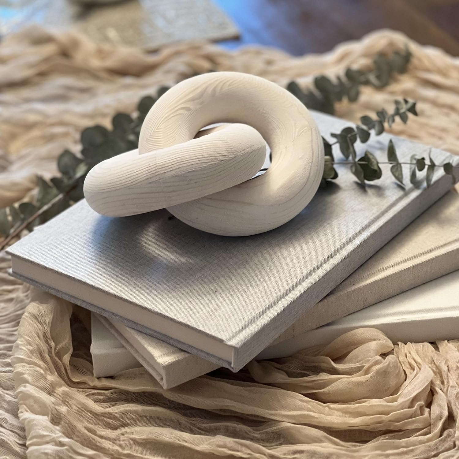 Decorative Linen Book Set / White, Grey, Cream / Set of 3