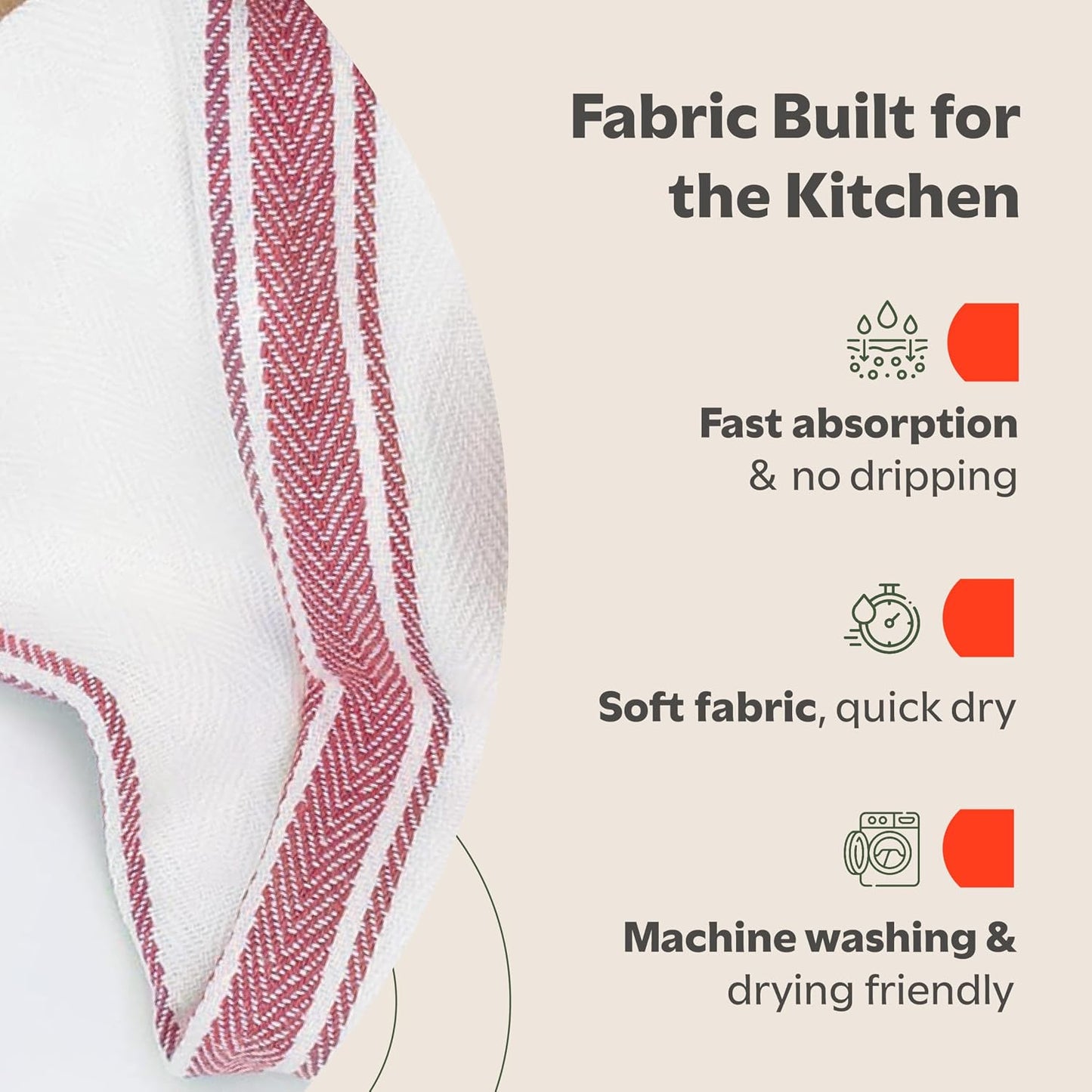 Zeppoli Classic Kitchen Towels -15 Pack 100% Natural Cotton Towel Set, Reusable Wash Cloths, Absorbent Dish Towels