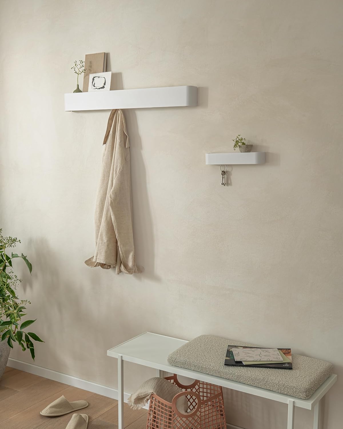 Kazai. Coat Rack Wall Mount with Shelf 'Tone' | Modern Design Coat Hanger with Hidden Hooks and Storage | Hat Rack with