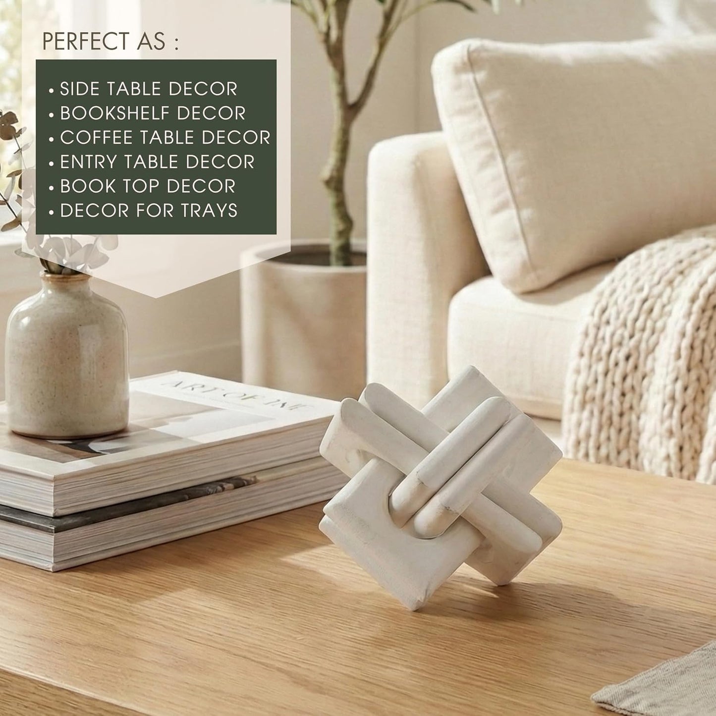 Wood Knot Entry Table Boho Shelf 6 Link Interlock Coffee Table / White