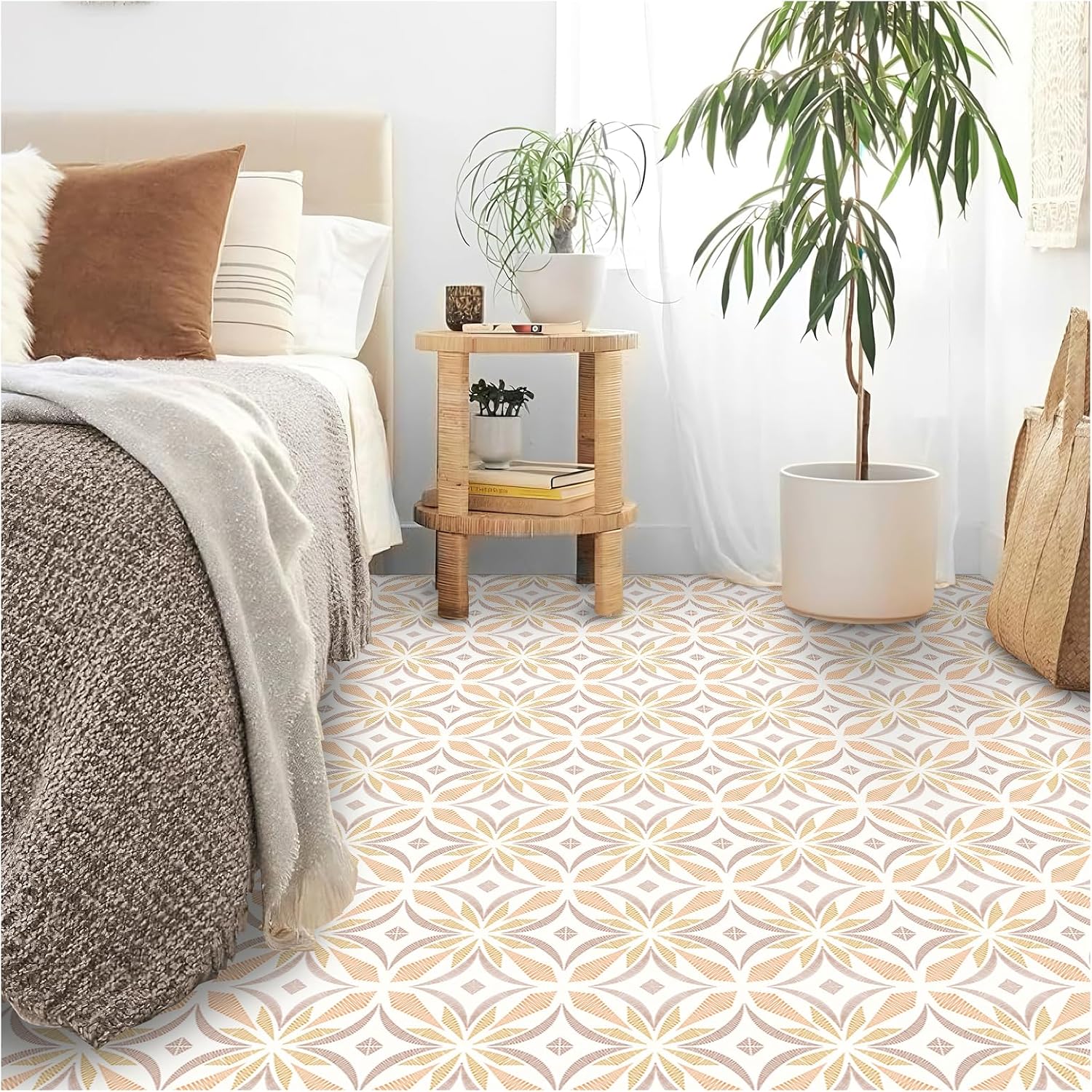 Peel and Stick Floor Tile / Orange / 7.87 x 7.87 / Set of 20