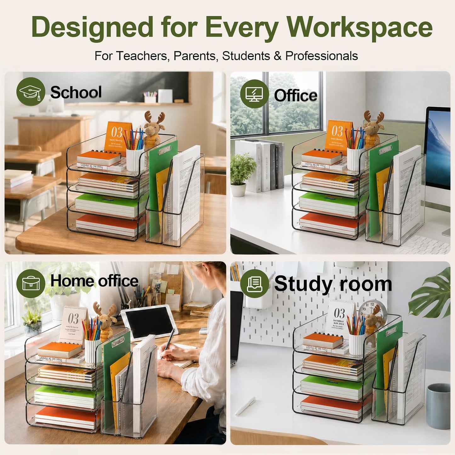 4-Tier Acrylic Paper Tray Organizer / Clear / Vertical
