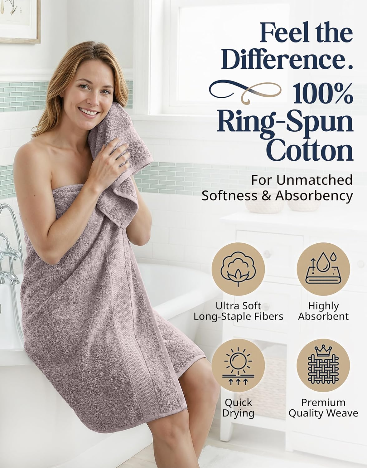 LANE LINEN Towel Set Quick Dry 100% Cotton 6 Piece Soft - Platinum | Cotton Bath Towel Set - Ring-Spun Durability