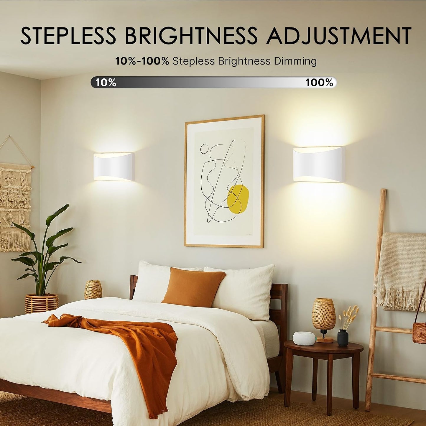 Battery Operated Wall Sconces Set of 2 Rechargeable Wireless White | 8000mAh Remote & Touch Control Wall Lamps 3 Color