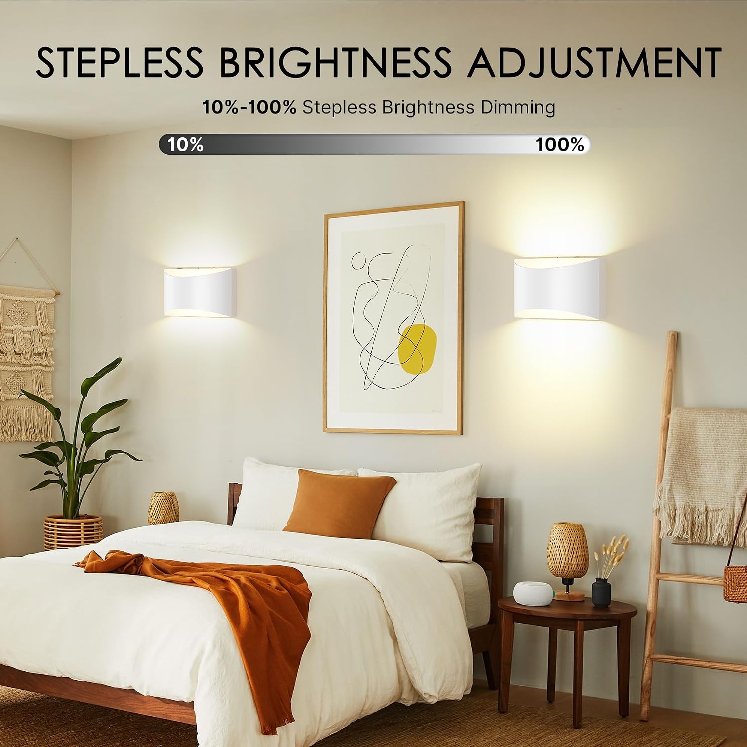 Battery Operated Wall Sconces Set of 2 Rechargeable Wireless White | 8000mAh Remote & Touch Control Wall Lamps 3 Color