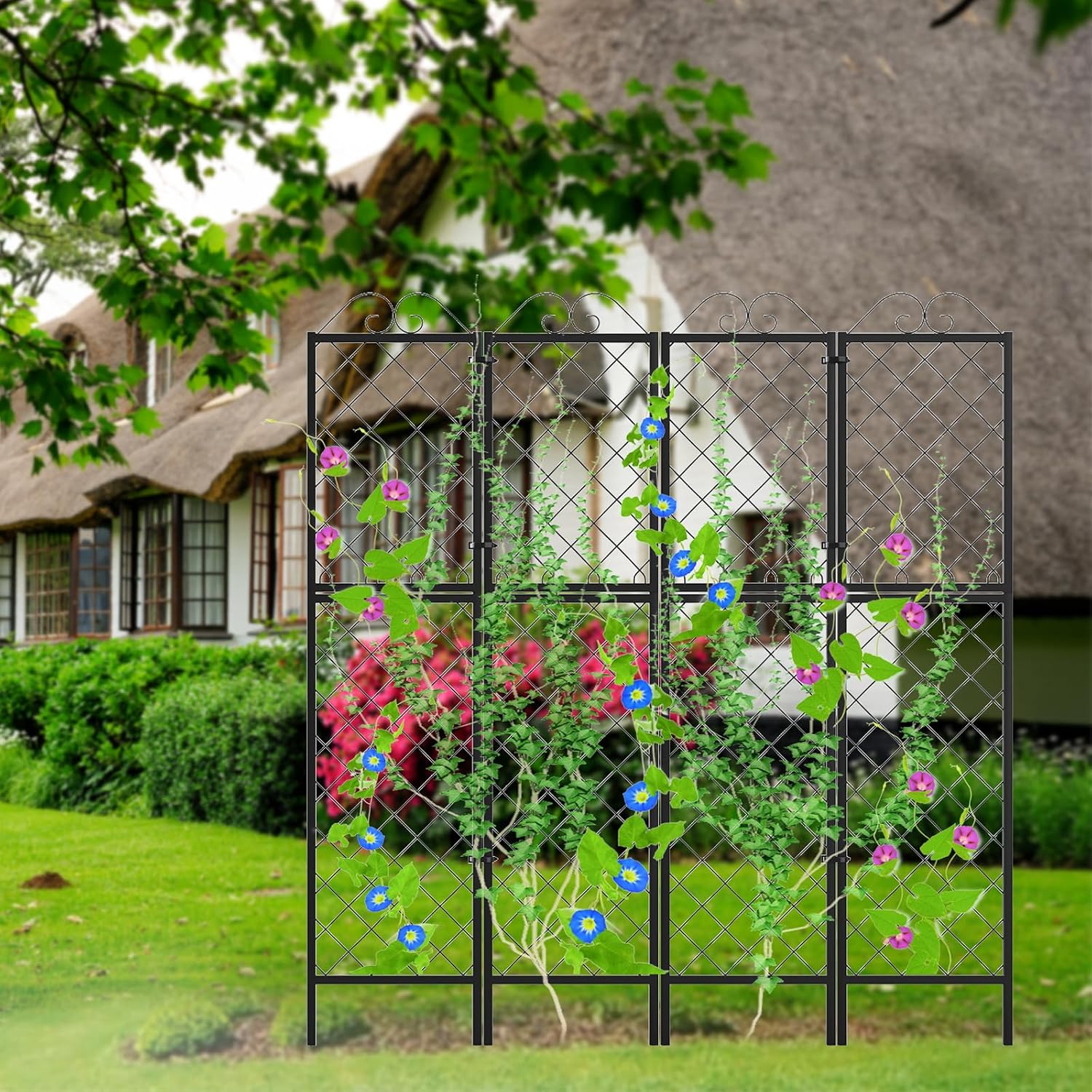 Zhongma 2 Pack Metal Garden Trellises for Climbing Plants, 77.2 Inch Tall Metal Fence Plant Support Trellis for Flower