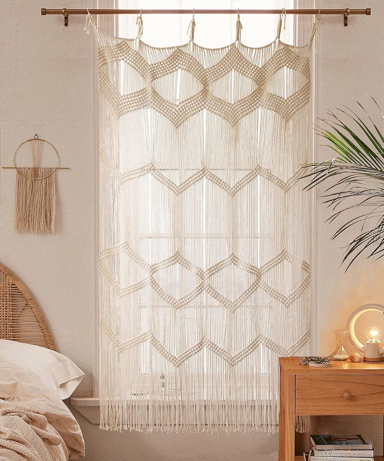 Macrame Curtain Window Macrame Room Divider Doorway Curtain Boho Macrame Wall Hanging Living / Beige