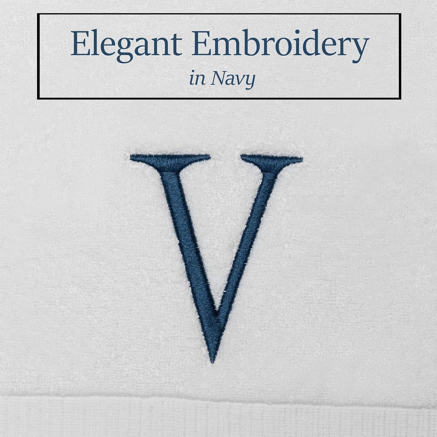 White with Navy Monogrammed Hand Towels for Bathroom - Set of 2 Letter V | Luxury Hotel Quality Initial Towels For