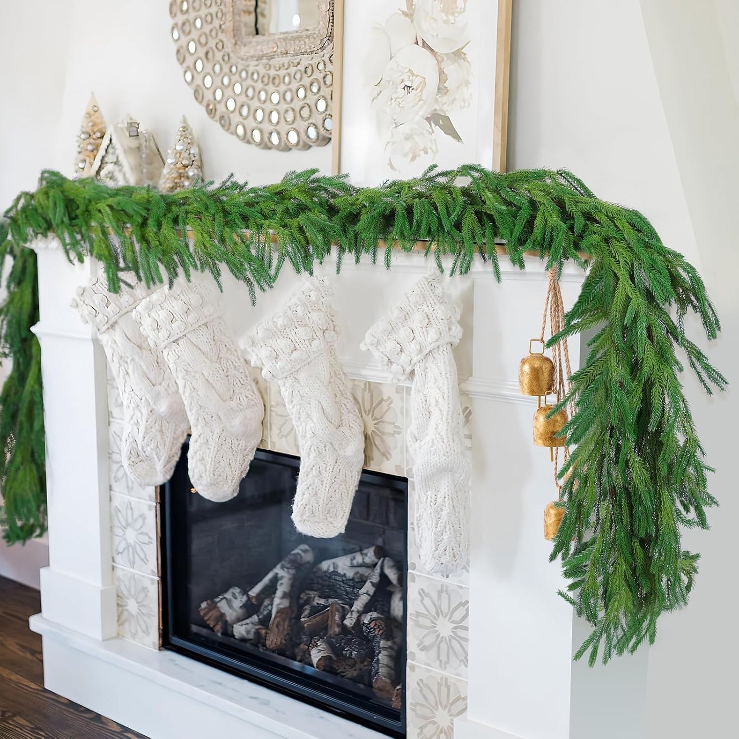 Hananona 4 Pcs 9 Ft Artificial Norfolk Pine Garlands, Realistic Pine Garland, Green Artificial Greenery Garland for