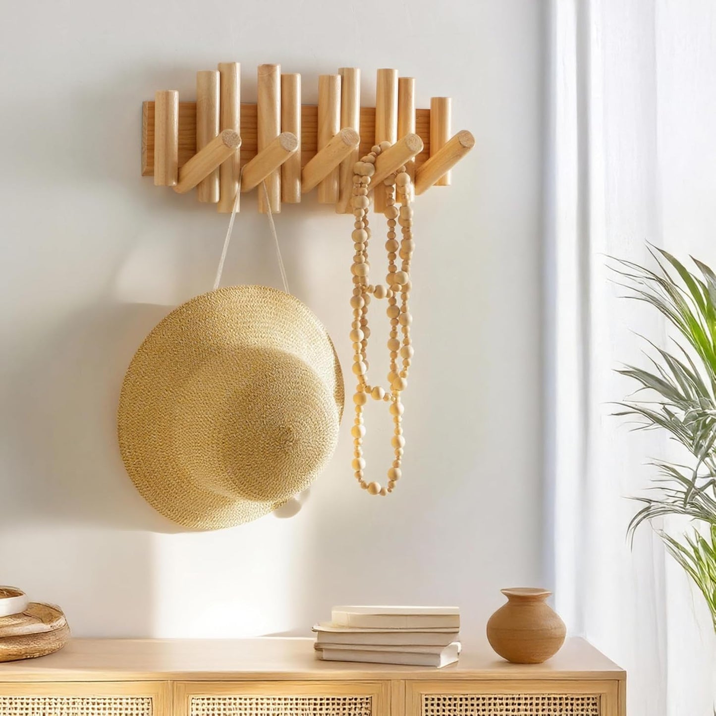 Wooden Wall mounted wood coat rack / Natural / 15 Inch