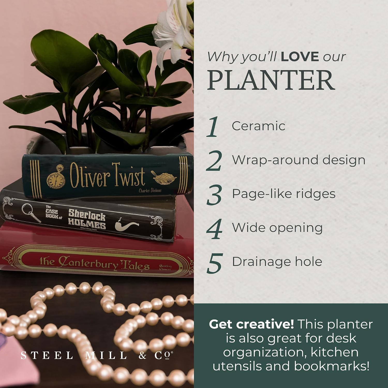 Ceramic Planter / Steel Mill & Co Original Small Book-Shaped Decorative Planter