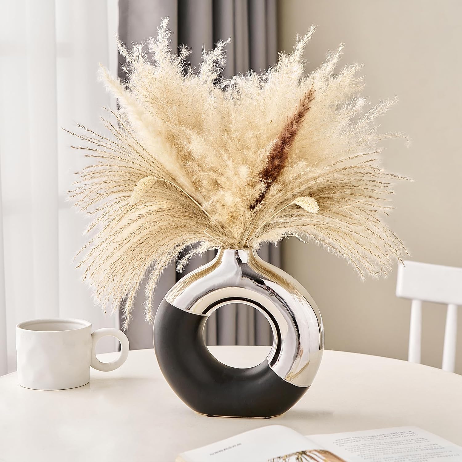 Ceramic Donut Vase / Black & Silver / Large
