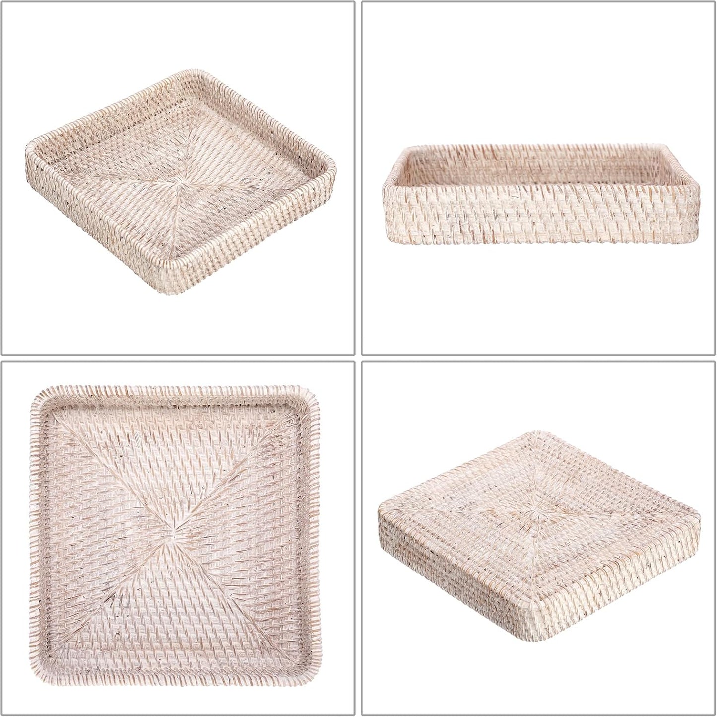 Key Basket for Entryway Table Handwoven Wicker Fruit Tray / 8.1 x 8.1 x 1.4 / Whitewash