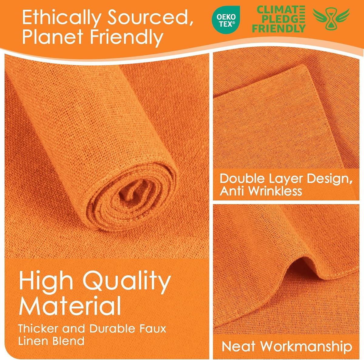 MANSPHIL Orange Placemats Set of 6-13"x19" Linen-Look Fabric Place Mats | Washable Cotton Cloth Table Placemat, Rustic