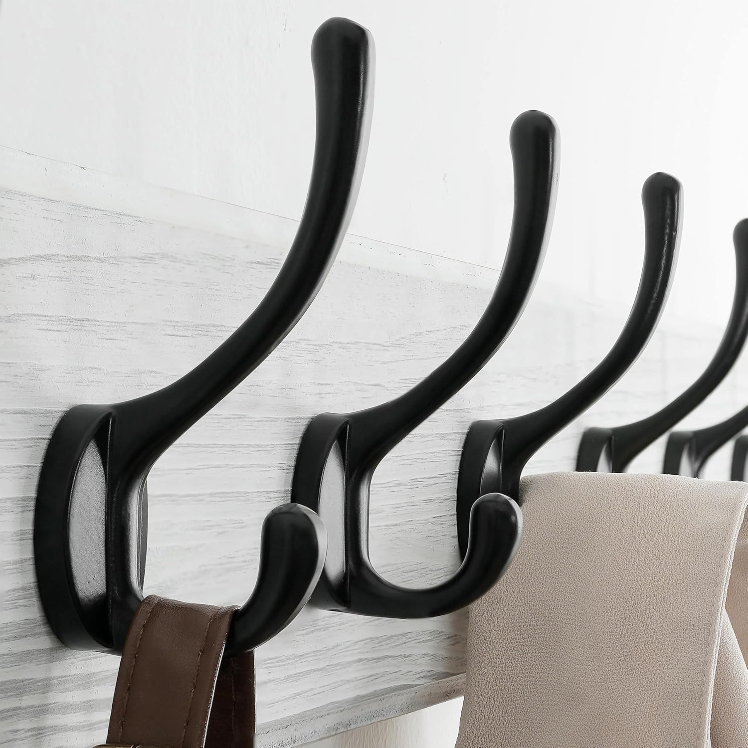SKOLOO Rustic Wall Mounted Coat Rack, 16 inches Hole to Hole, Case of 2, Pine Solid Wood Coat Hook Hanger - 5 Hooks for