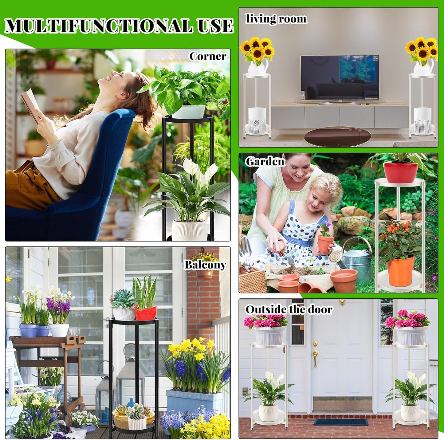 2 Tier Plant Stand Indoor Tall, White Corner Tiered Round Plant Stand for Indoor Multiple Plants, Metal Flower Pot