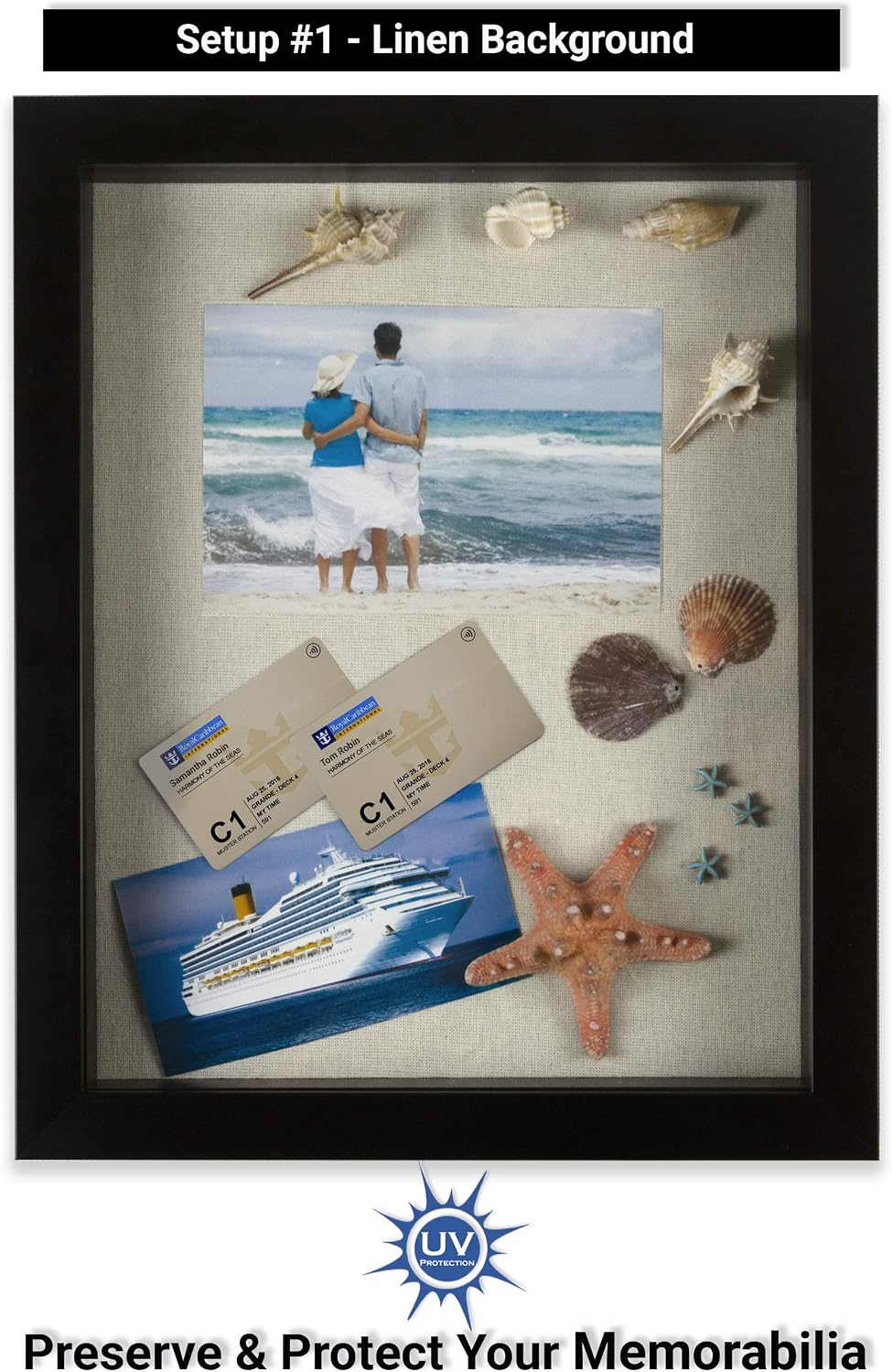 Large Shadow Box, Thick Black Frame | 2 Background Options, Black Felt or Natural Linen | 13x16 ext. Size, fit Photos