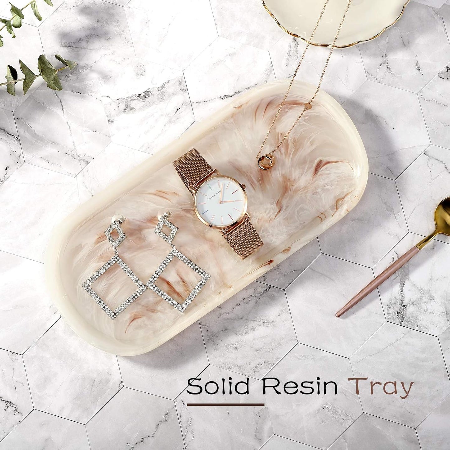 Jewelry Organizer Oval Resin Tray / 9.8 x 4.5 x 0.7 / Ink Khaki