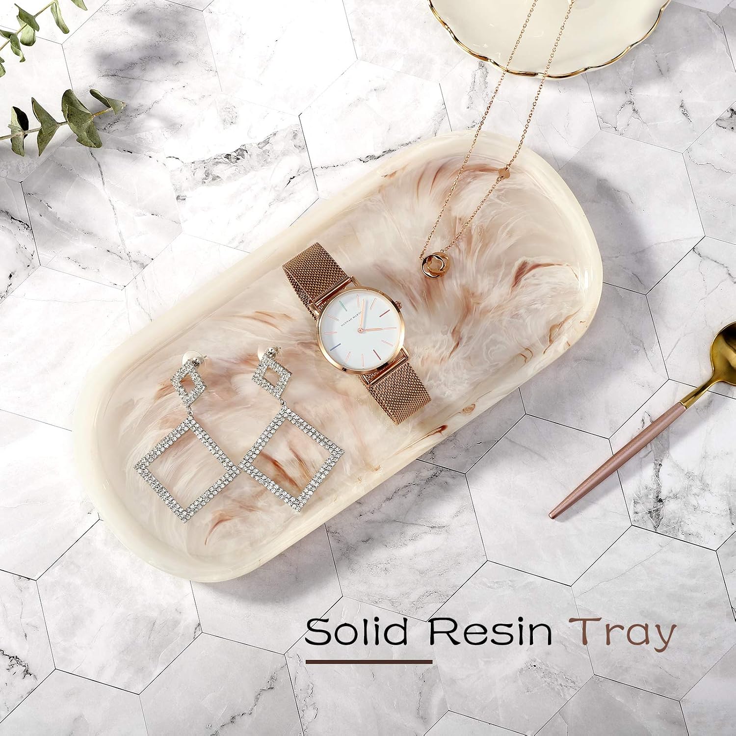 Jewelry Organizer Oval Resin Tray / 9.8 x 4.5 x 0.7 / Ink Khaki