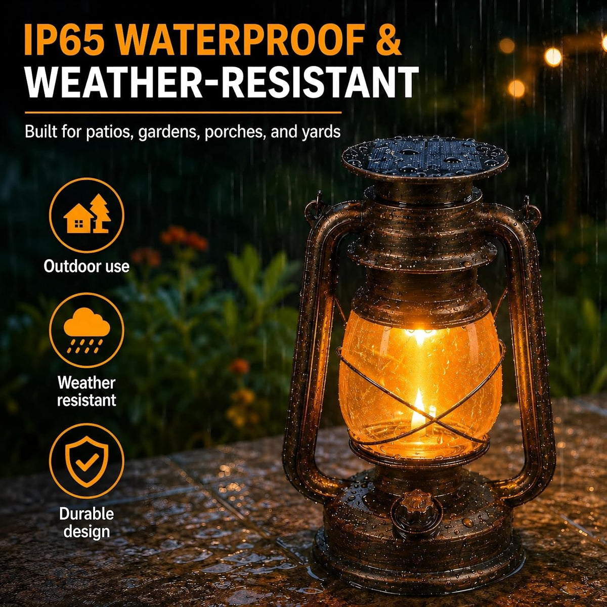 2 Pack Vintage Hanging Solar Lanterns Outdoor, IP65 Waterproof | 2 Modes (Steady & Flickering), Auto On/Off - Rustic