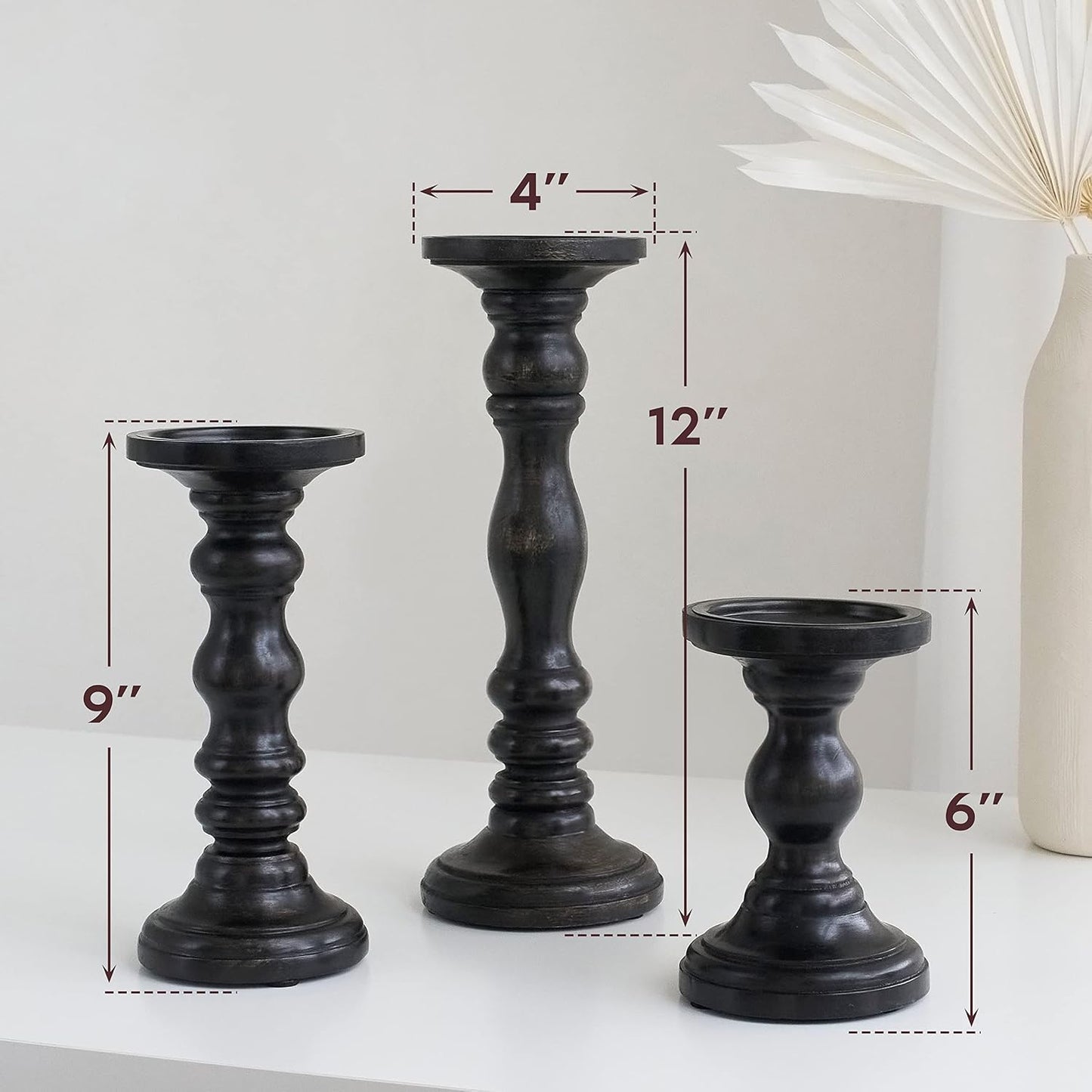 Large Candle Holders for Pillar Candles - Decorative Rustic Centerpiece Pillars Compatible with Battery-Operated
