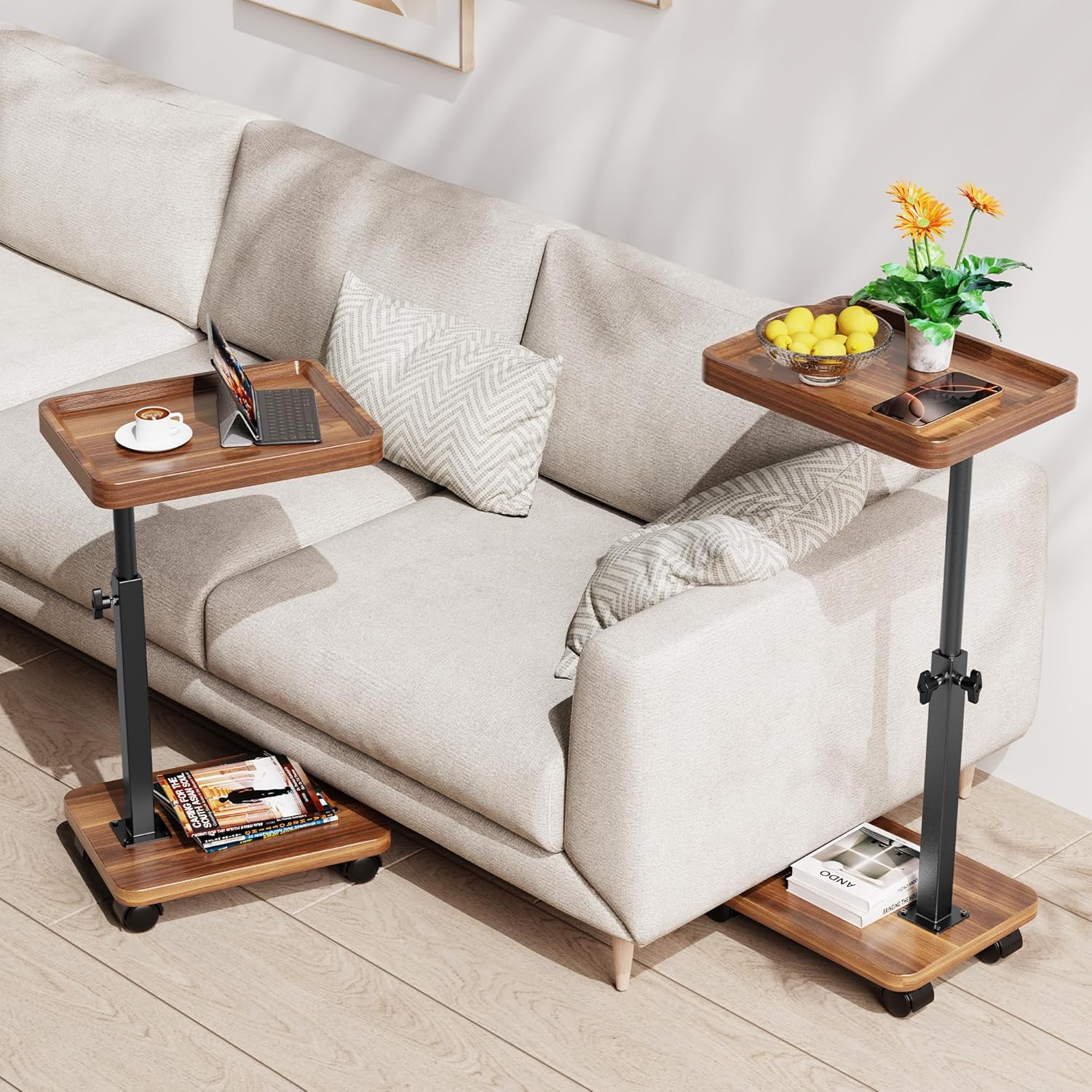 360°Swivel TV Tray Table for Small Spaces / L15.7*w11.8 / Walnut-height Adjustable