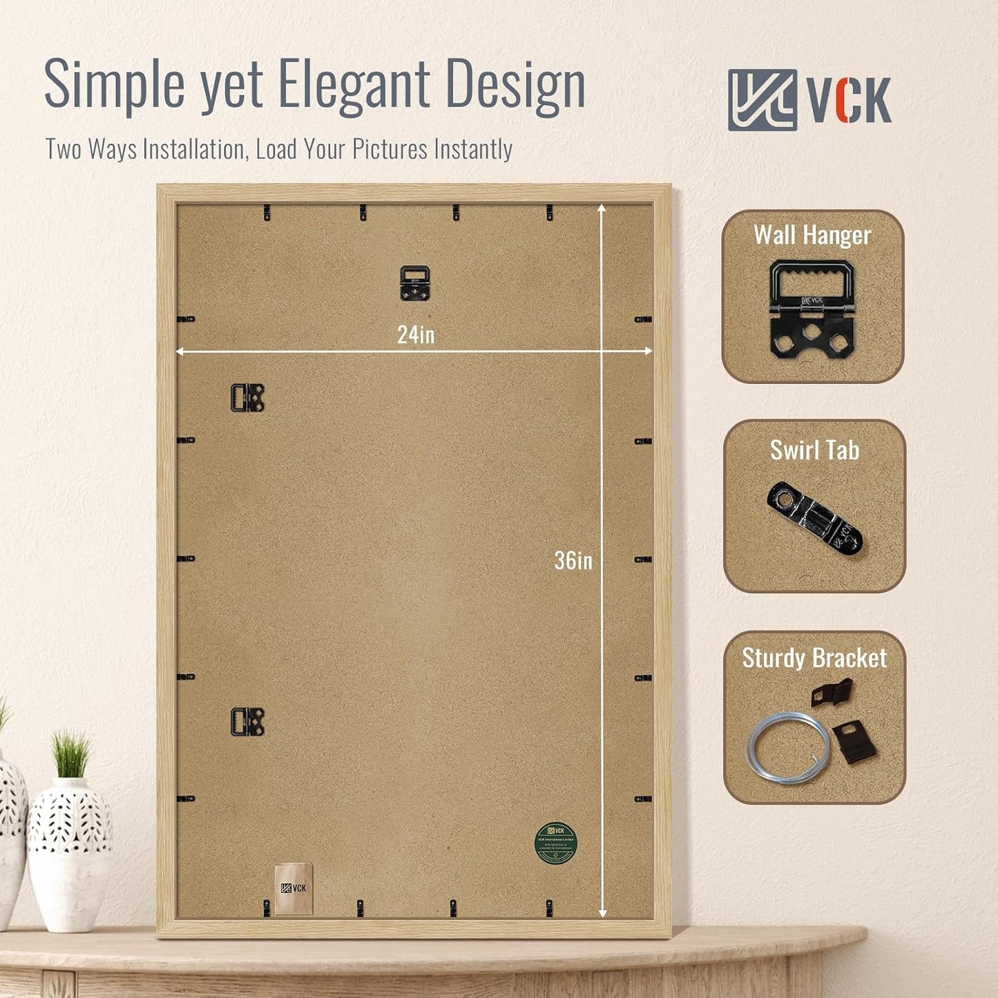 VCK 24x36 Poster Frame Oak 4 Pack, Wide Thick Wood Border, for Prints | Exclusive Woodgrain, Wall Hanging, HD