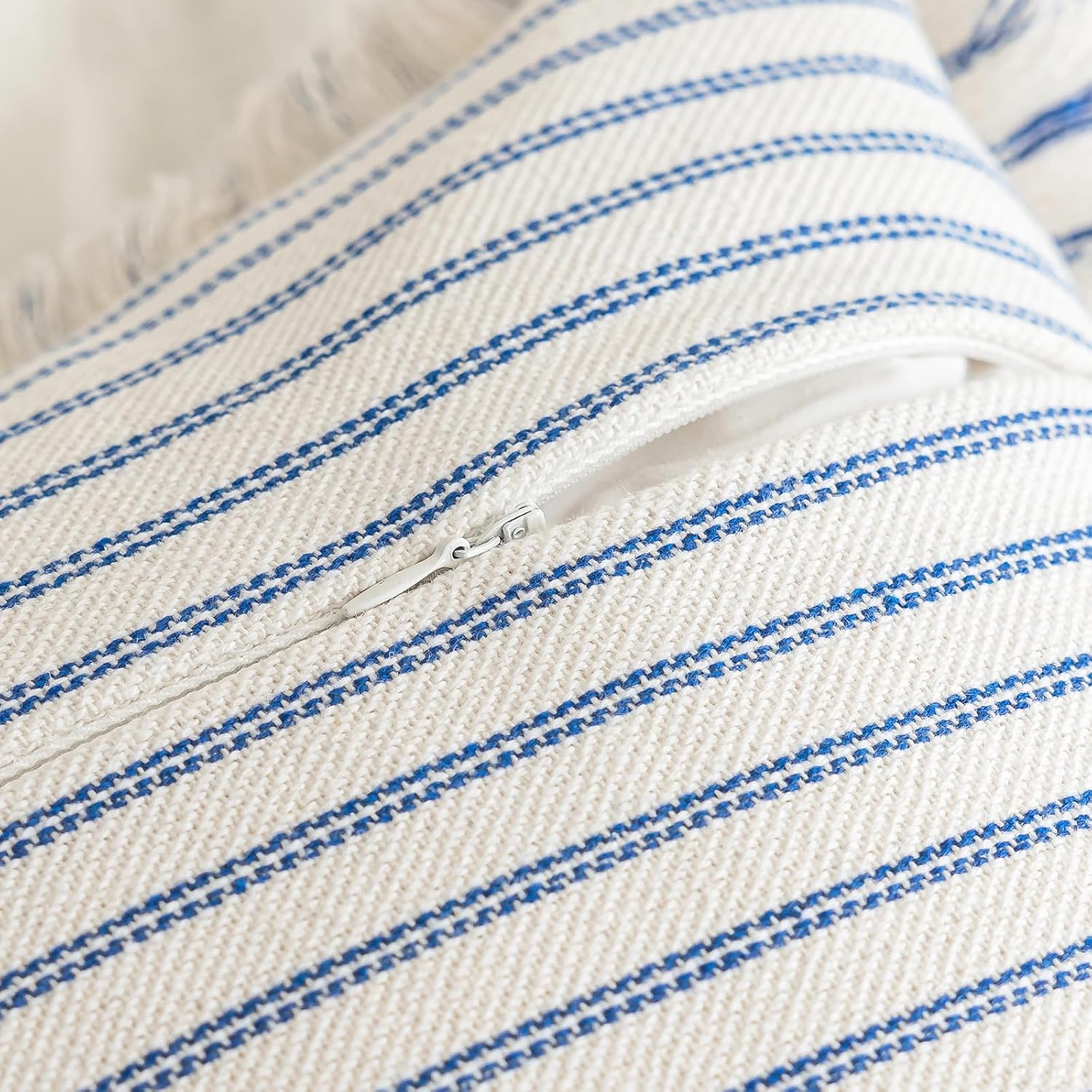 Throw Pillow Covers Striped Fringe Pillow Cover Farmhouse Cushion Covers / Blue / 24 x 24 / Set of 2