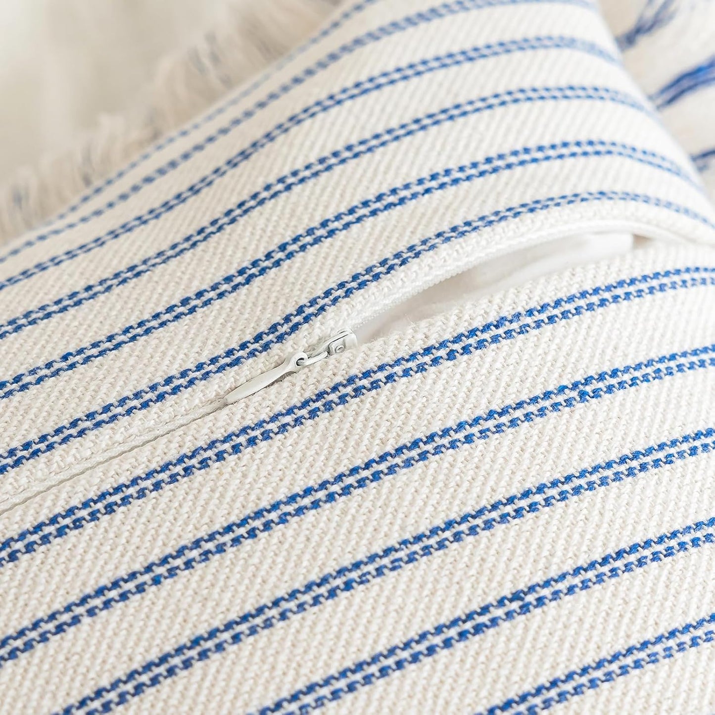 Throw Pillow Covers Striped Fringe Pillow Cover Farmhouse Cushion Covers / Blue / 18 x 18 / Set of 2
