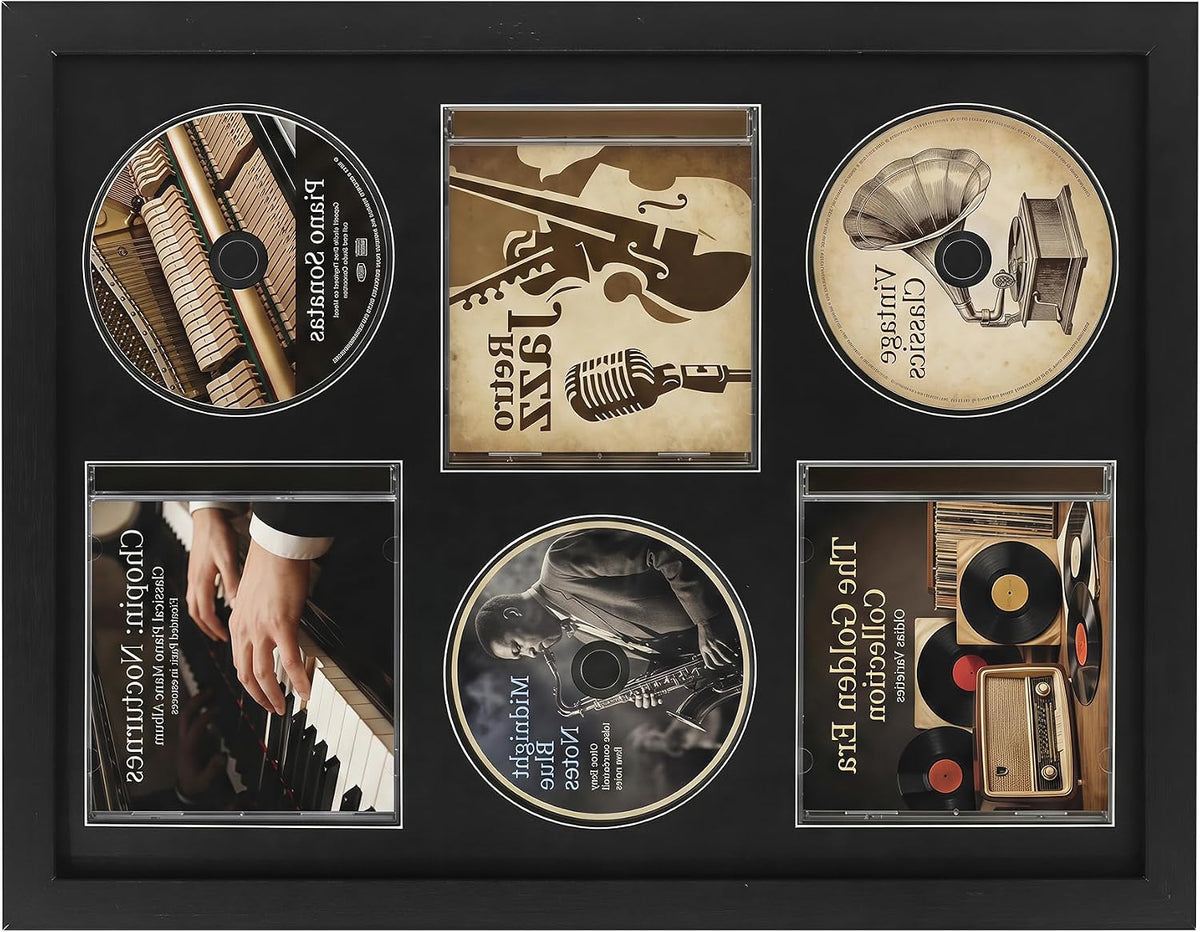 Signed CD Music Display Frame for Wall Mounting | wall cd holder Holds 3 CD/DVD Jewel Cases with Real Glass and Black