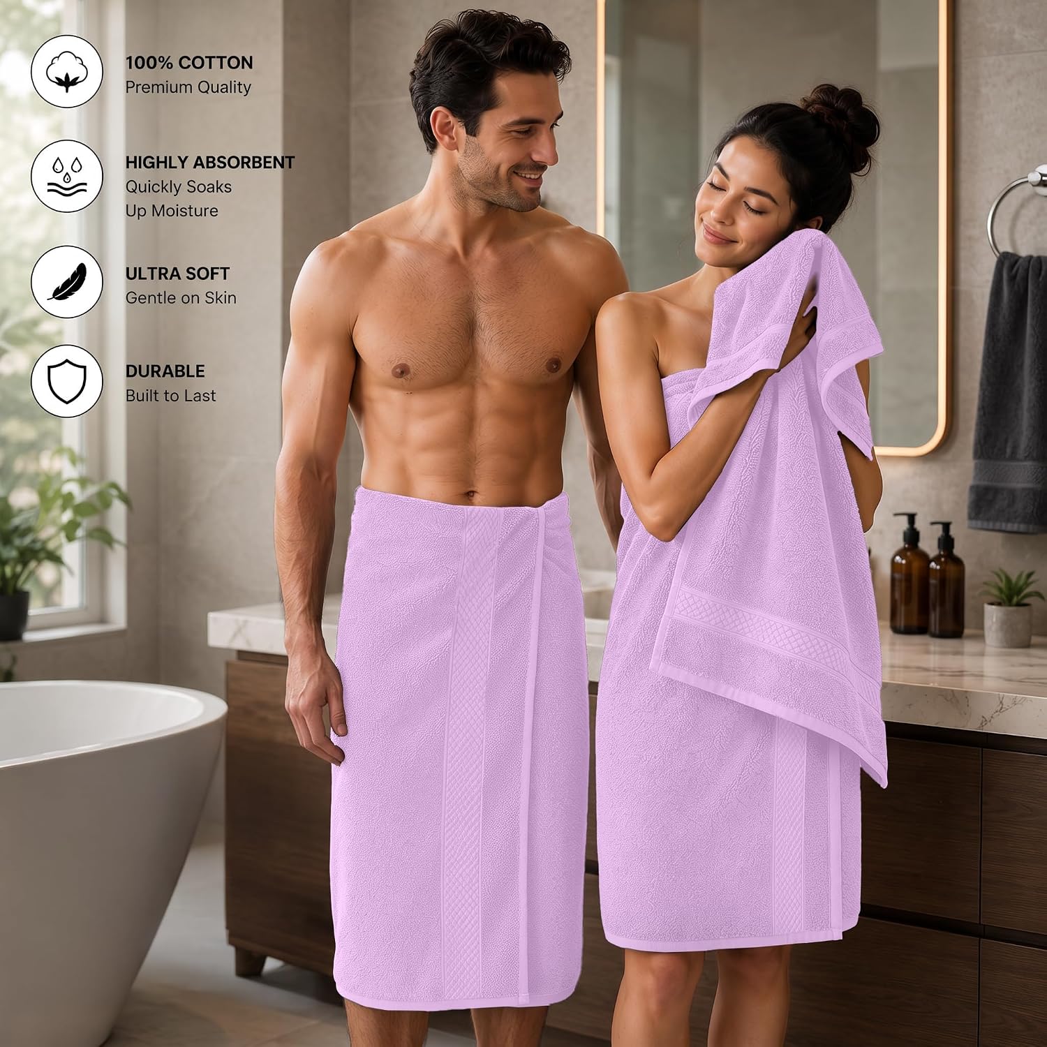 DAN RIVER 600 GSM Cotton Large Bath Towels Set of 4, 27 x 54 Inches | Larger & Lighter Weight Towels for Bathroom