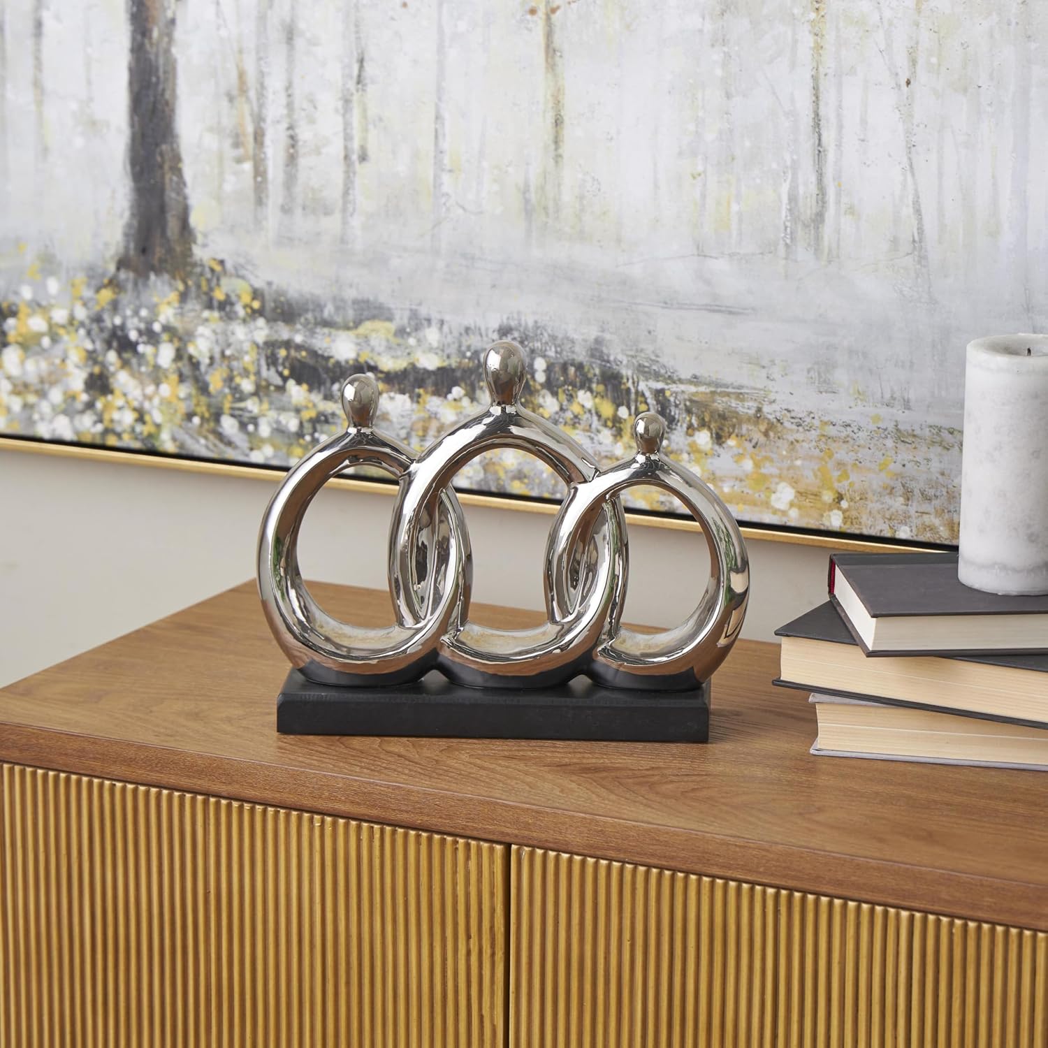 Ceramic Family 3 Figure Sculpture / Silver / 2 x 1 x 10