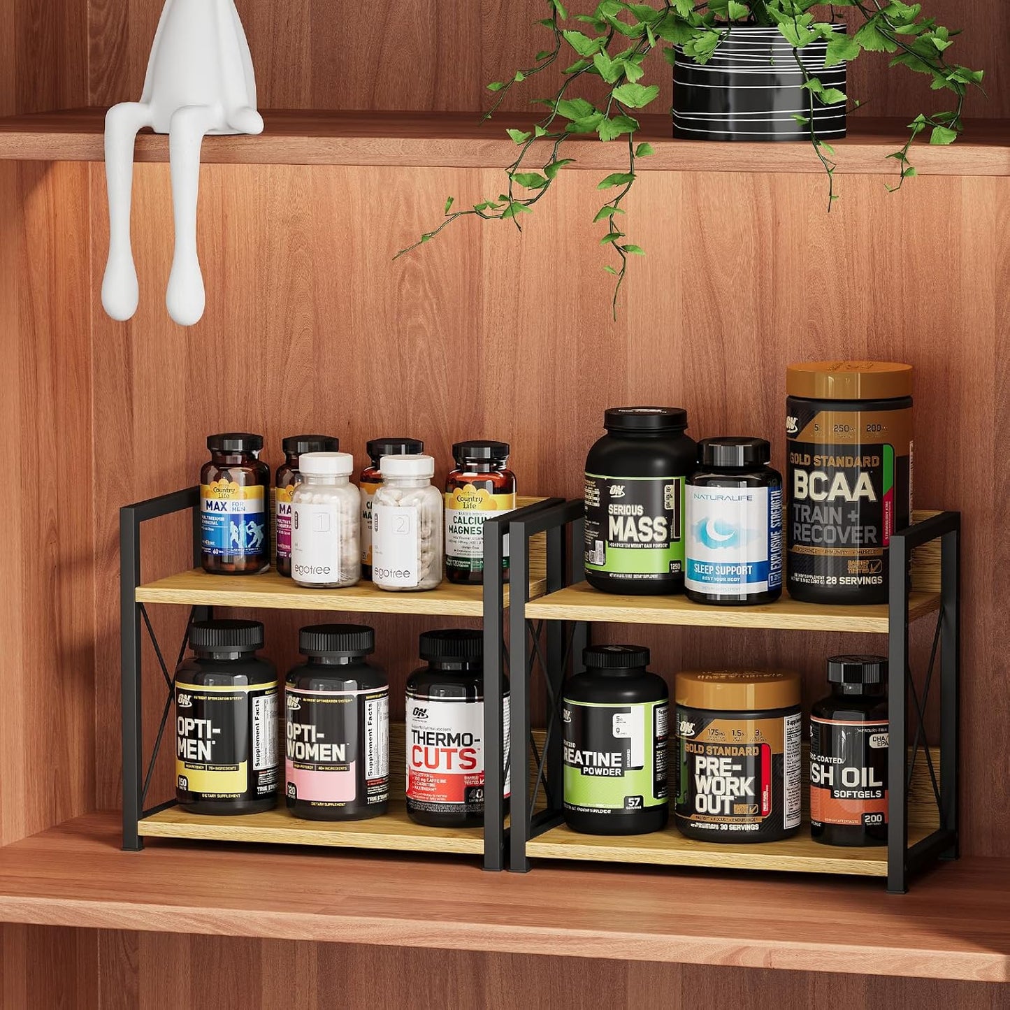 Giikin Countertop Shelf Organizer, 2 Tier Kitchen Spice Rack Organizer for Countertop, Wood Coffee Counter Shelf