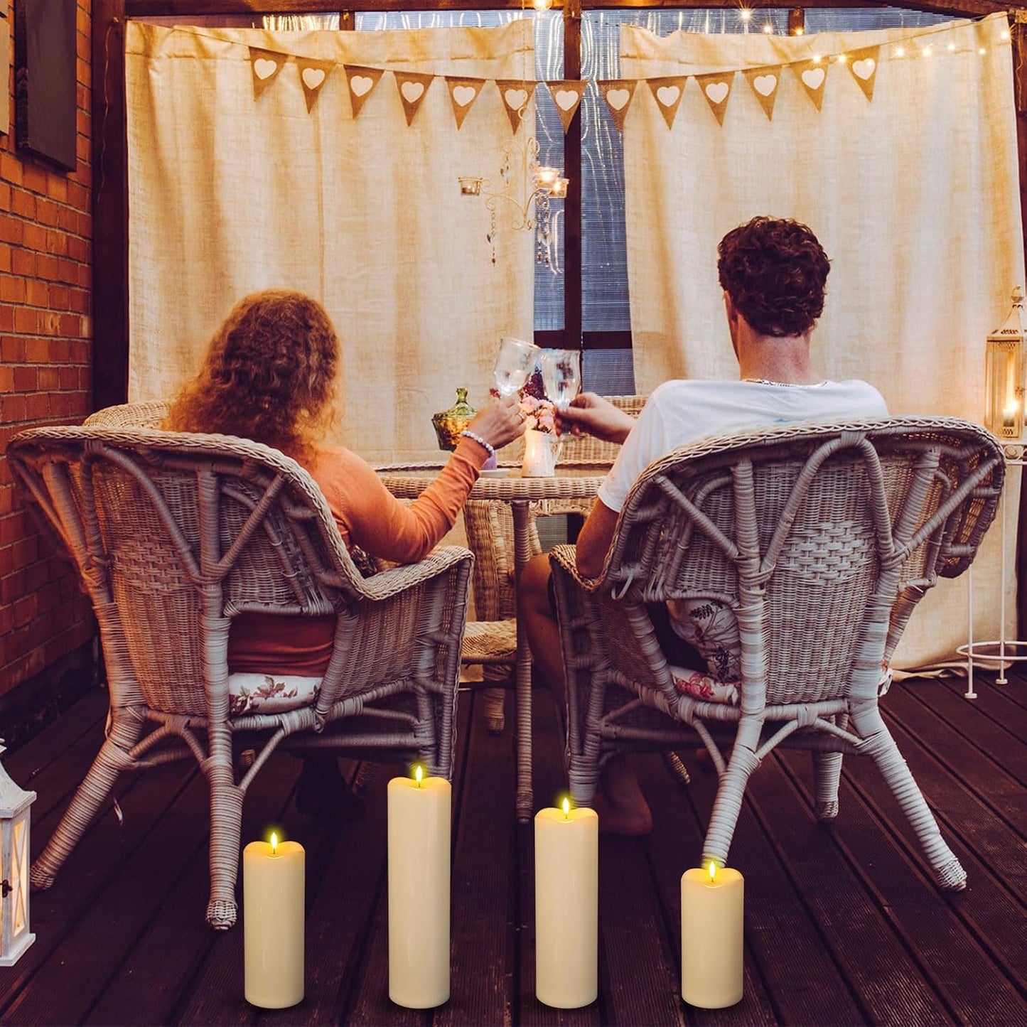 Rossesay 8" 10" 12" 14" x 4" Large Waterproof Outdoor Flameless Candles, 4 Pcs LED Pillar Candles with Remote and